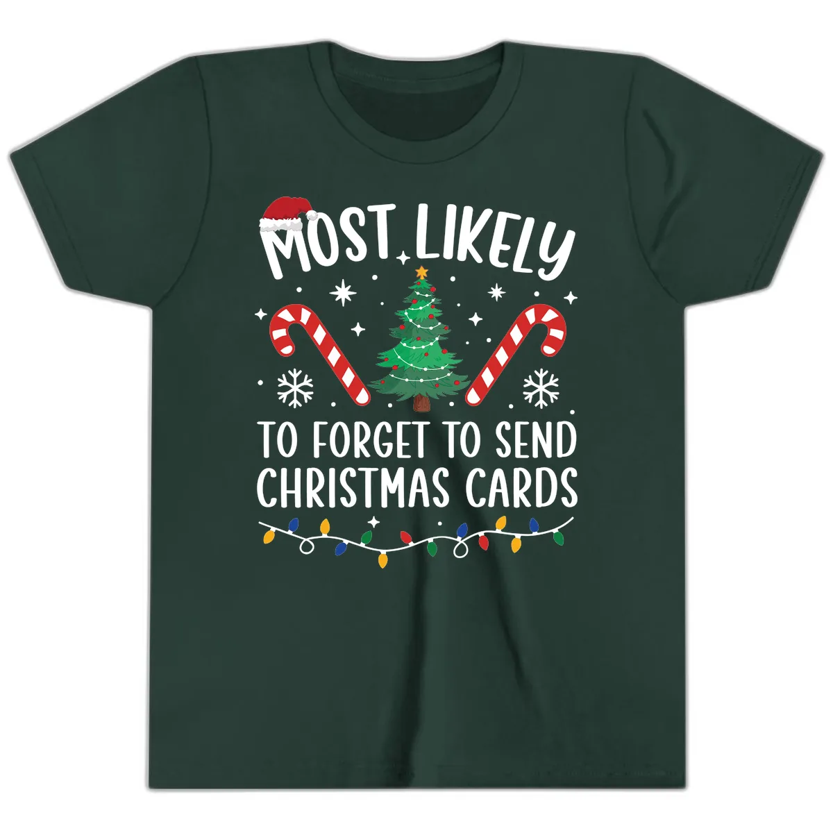Most Likely To Forget Christmas Cards Youth T-Shirt in Forest