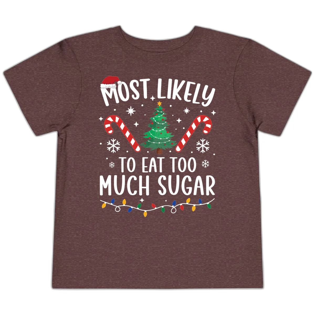 Most Likely To Eat Too Much Sugar Christmas Toddler T-Shirt in Heather Maroon
