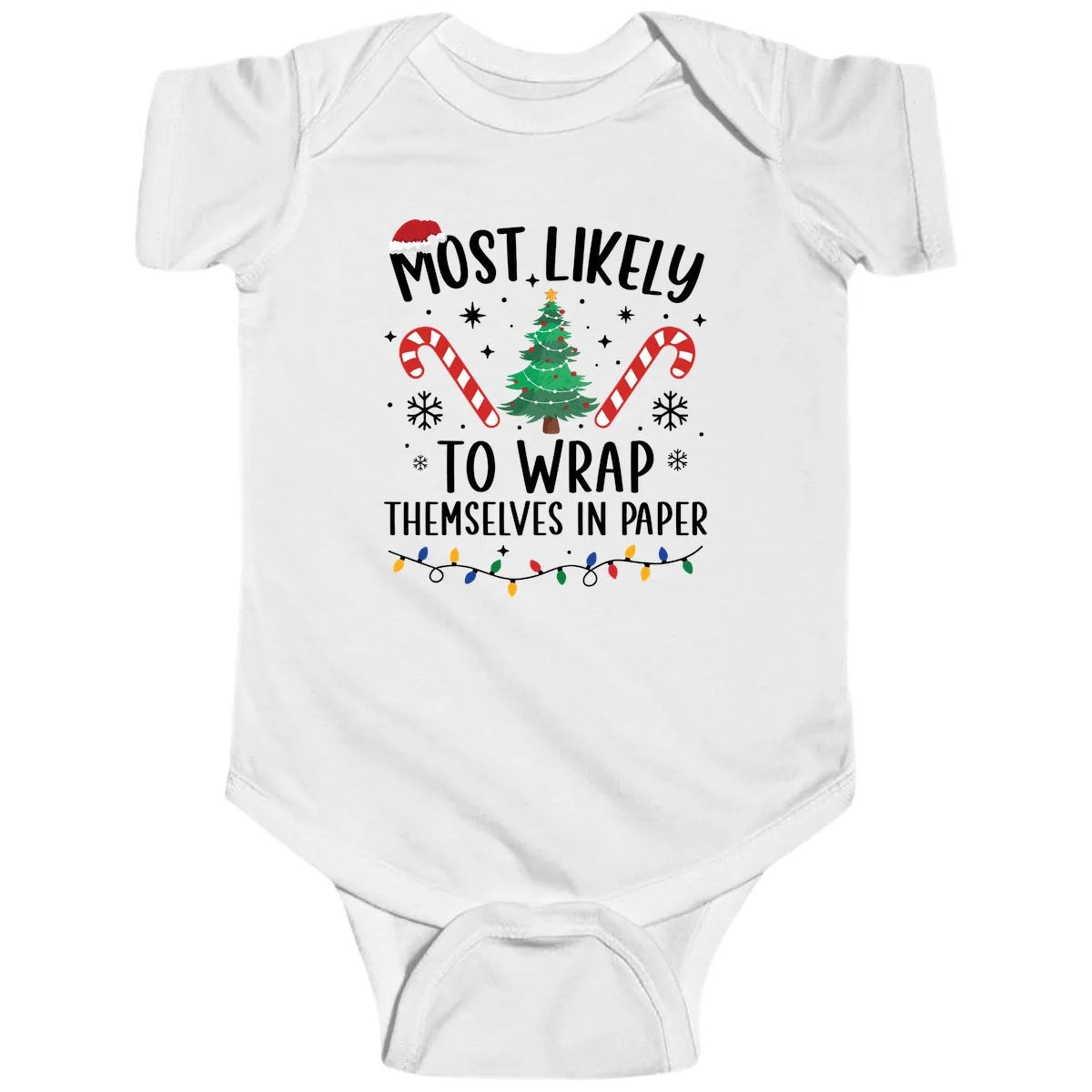 Most Likely To Wrap Themselves In Paper Christmas Baby Onesie in White