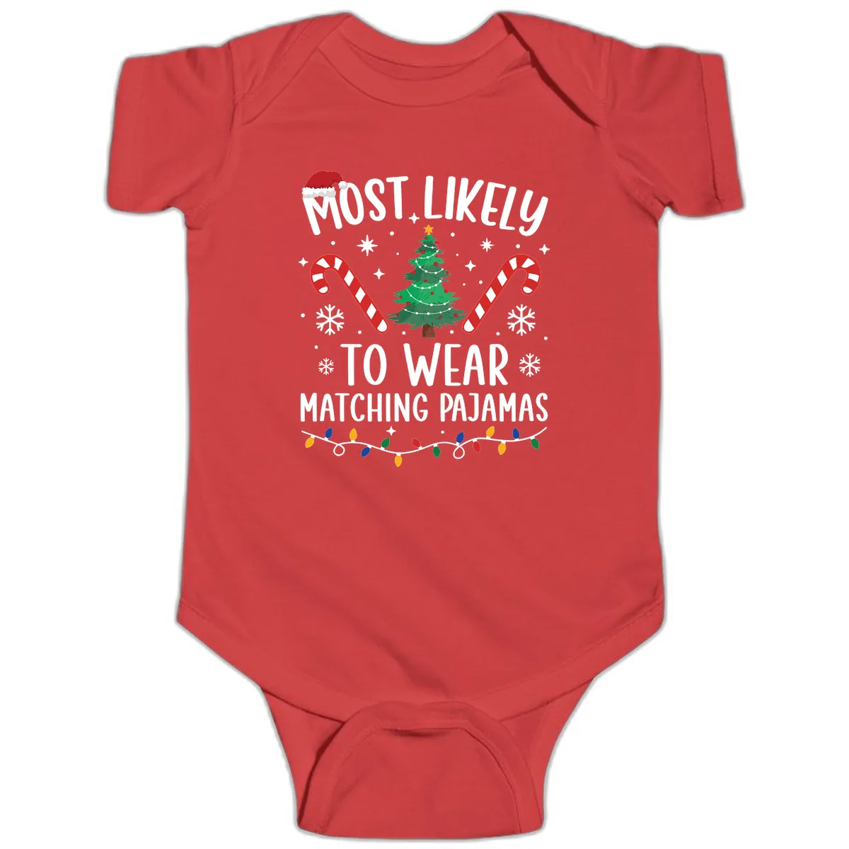 Most Likely To Wear Matching Pajamas Baby Onesie in Red
