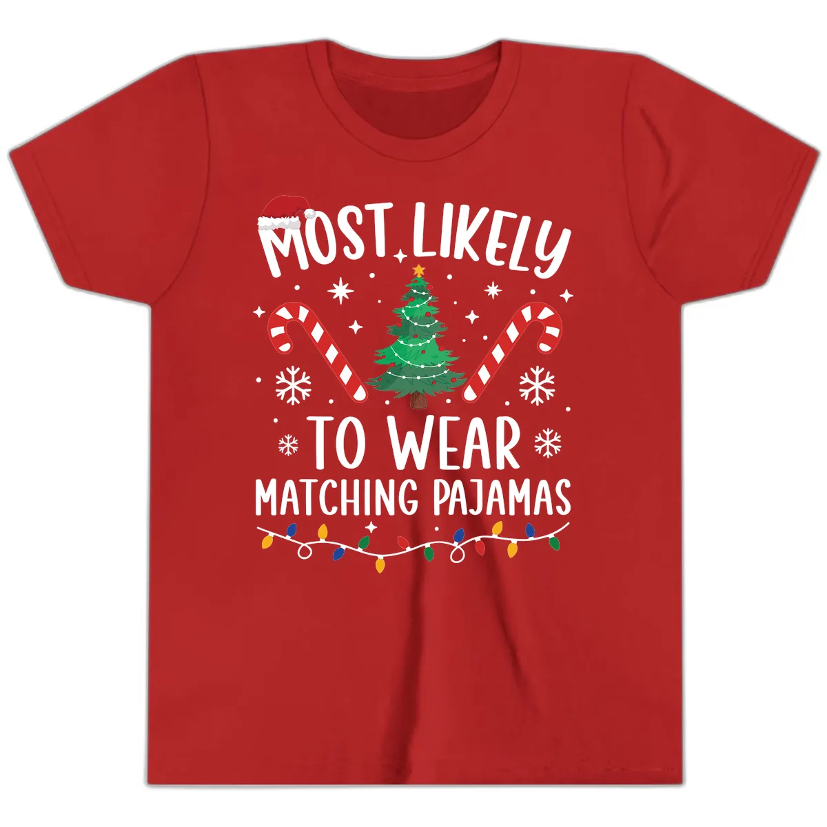 Most Likely To Wear Matching Pajamas Youth T-Shirt in Red