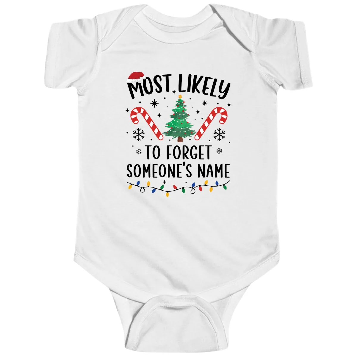 Most Likely To Forget Someone's Name Christmas Tee Baby Onesie in White