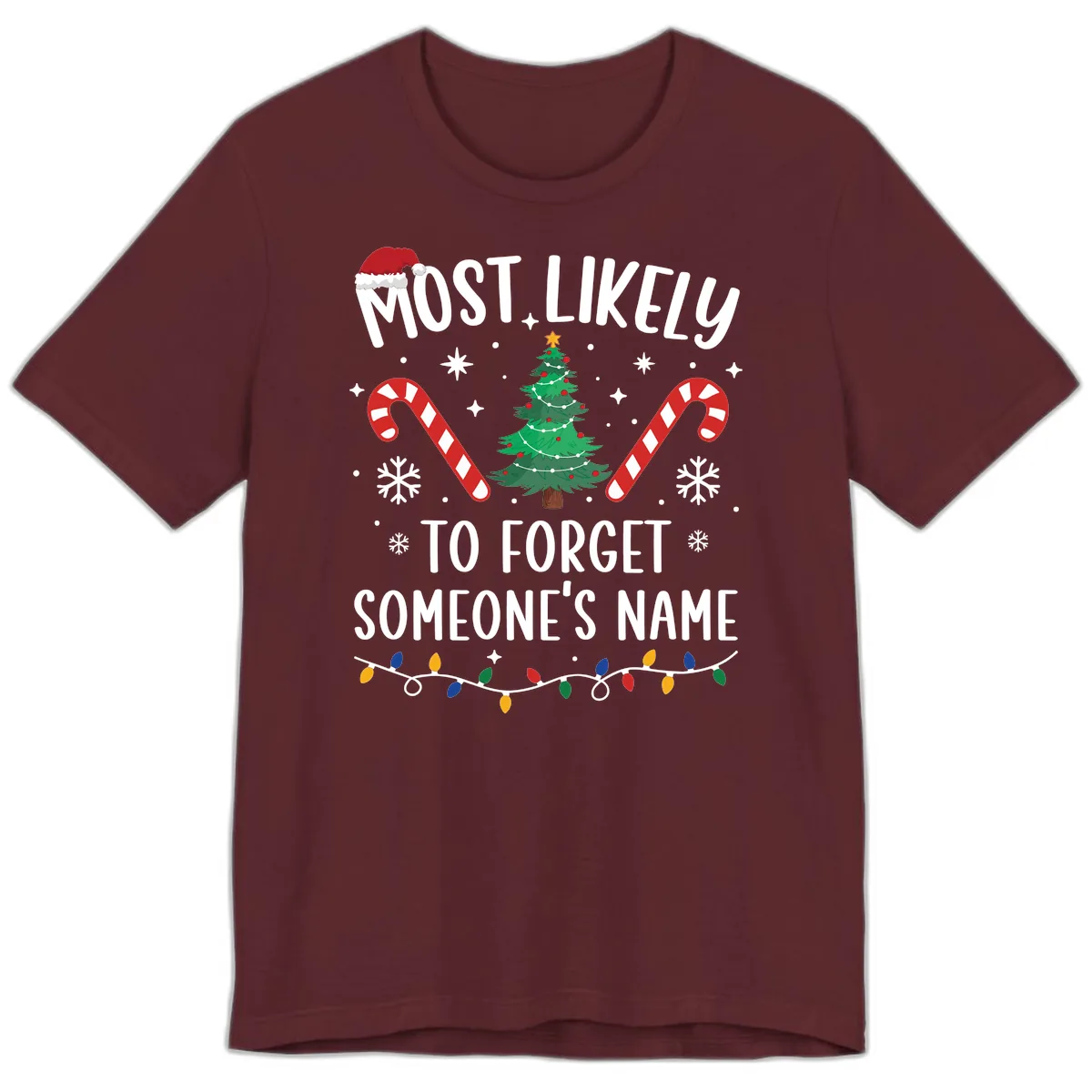Most Likely To Forget Someone's Name Christmas Tee Premium T-Shirt in Maroon
