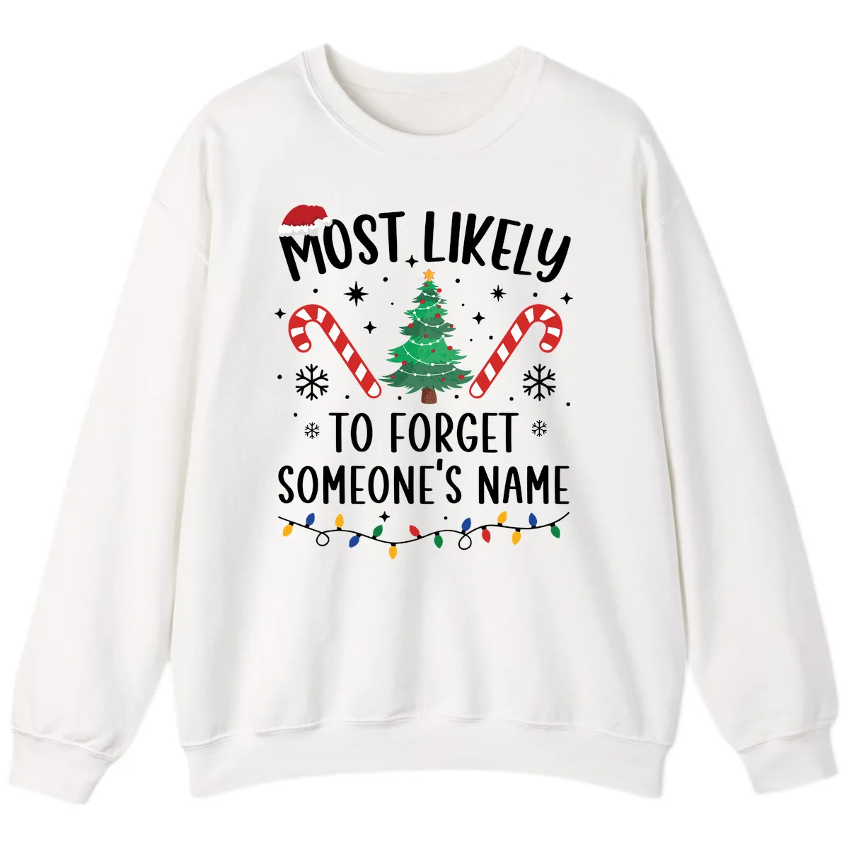Most Likely To Forget Someone's Name Christmas Tee Sweatshirt in White