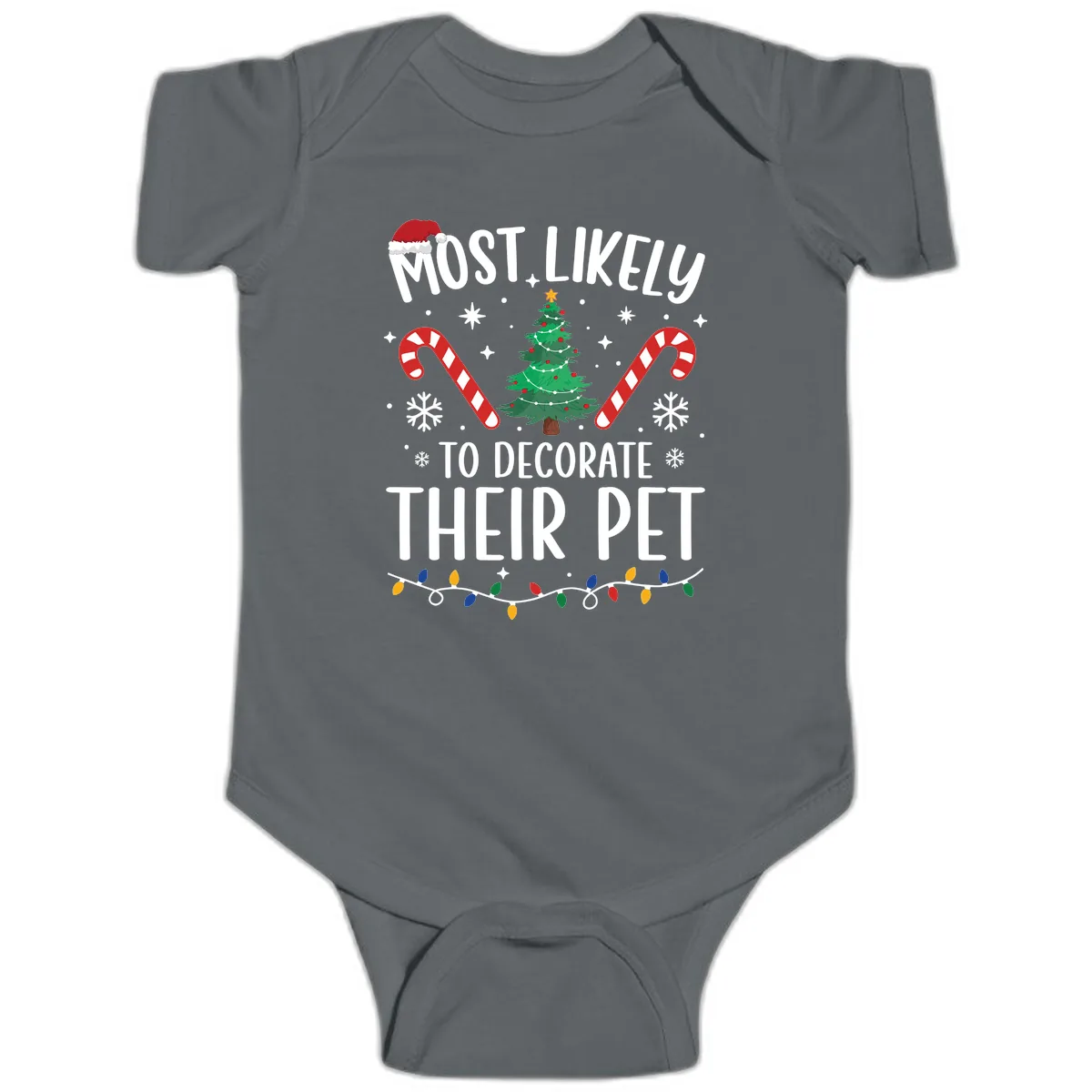 Most Likely To Decorate Their Pet Christmas Baby Onesie in Charcoal