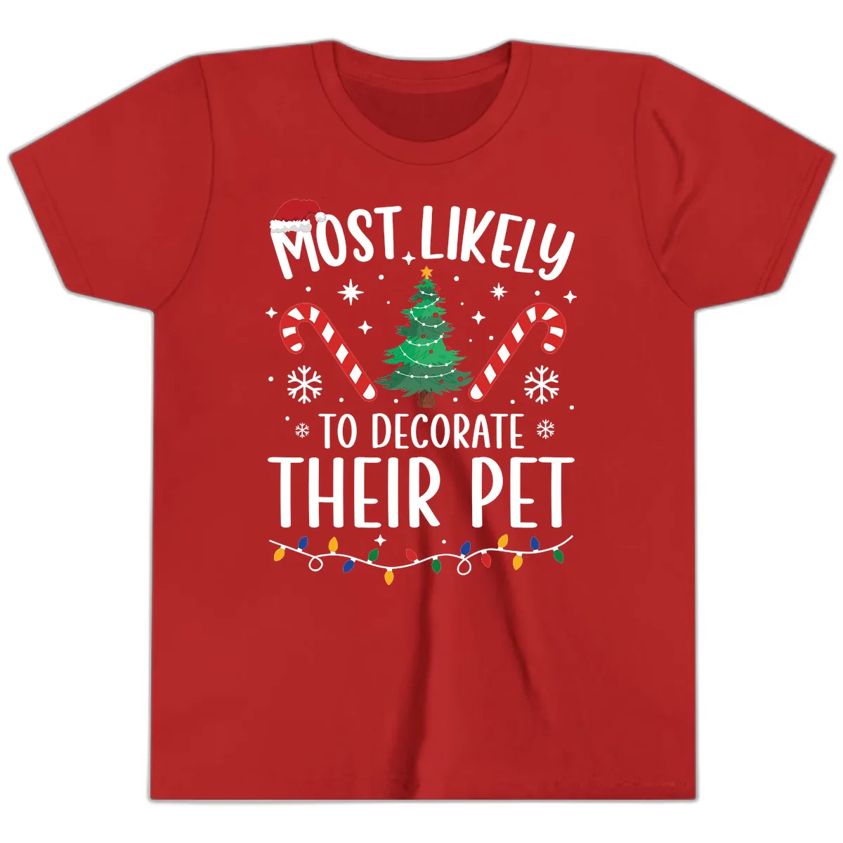 Most Likely To Decorate Their Pet Christmas Youth T-Shirt in Red