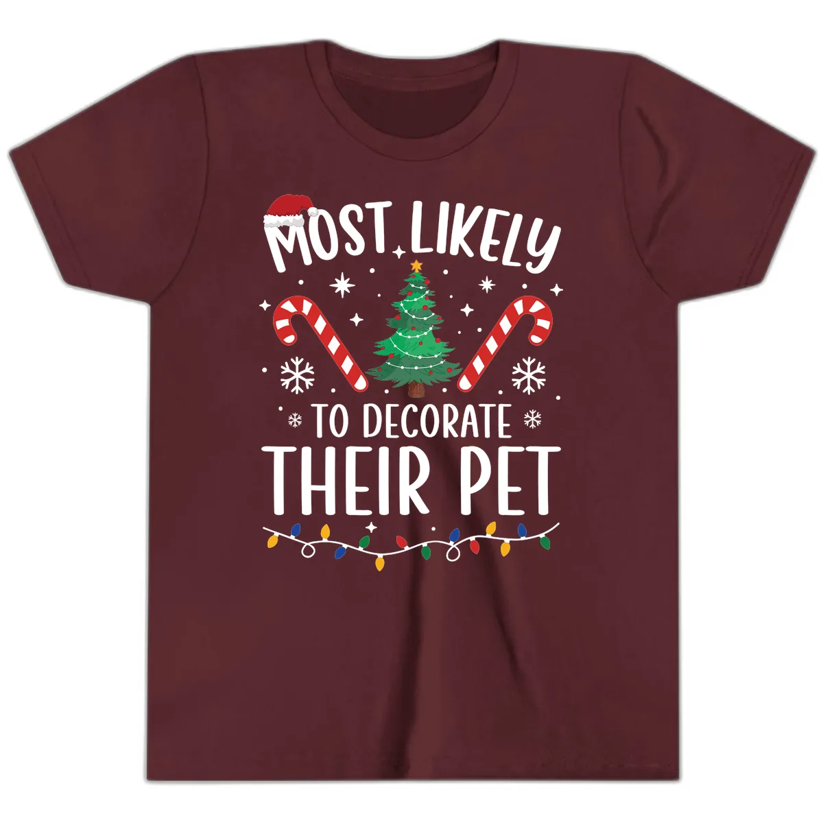 Most Likely To Decorate Their Pet Christmas Youth T-Shirt in Maroon