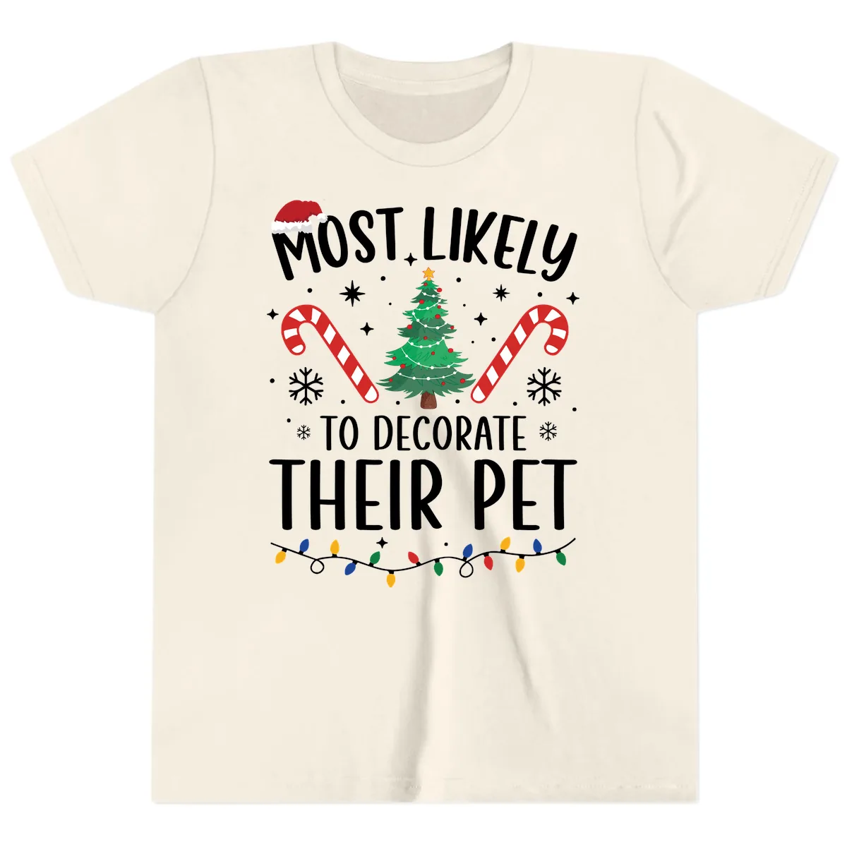Most Likely To Decorate Their Pet Christmas Youth T-Shirt in Natural