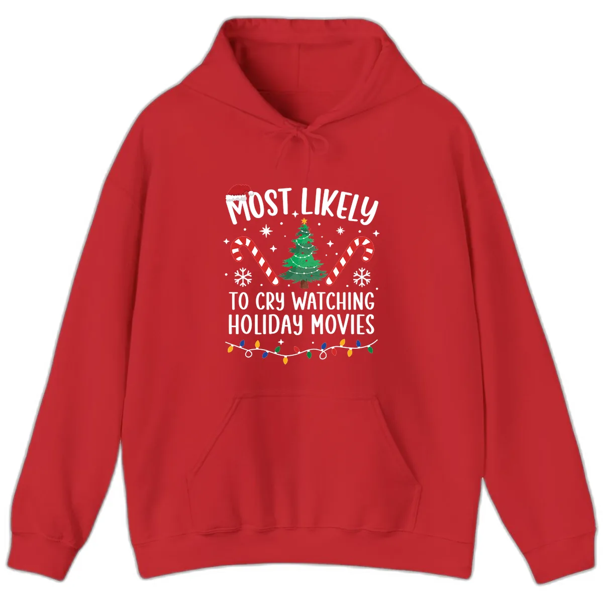 Most Likely To Cry Watching Holiday Movies Hoodie in Red