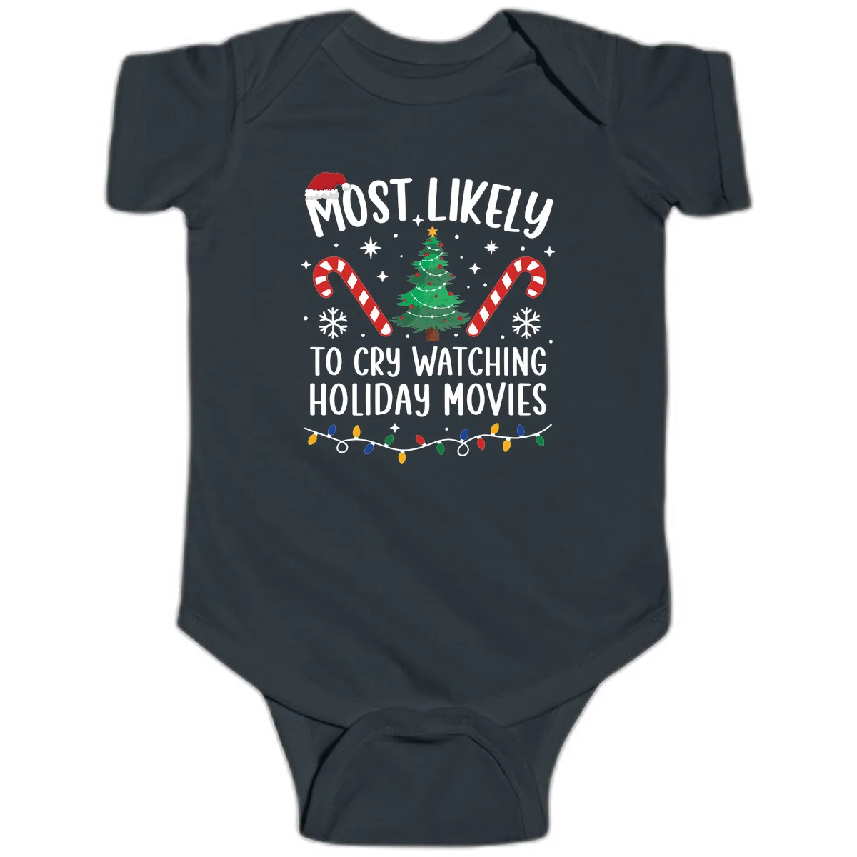 Most Likely To Cry Watching Holiday Movies Baby Onesie in Black