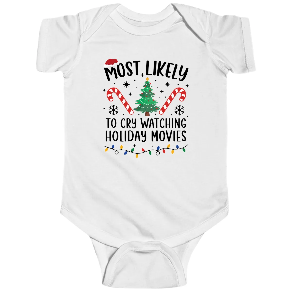 Most Likely To Cry Watching Holiday Movies Baby Onesie in White