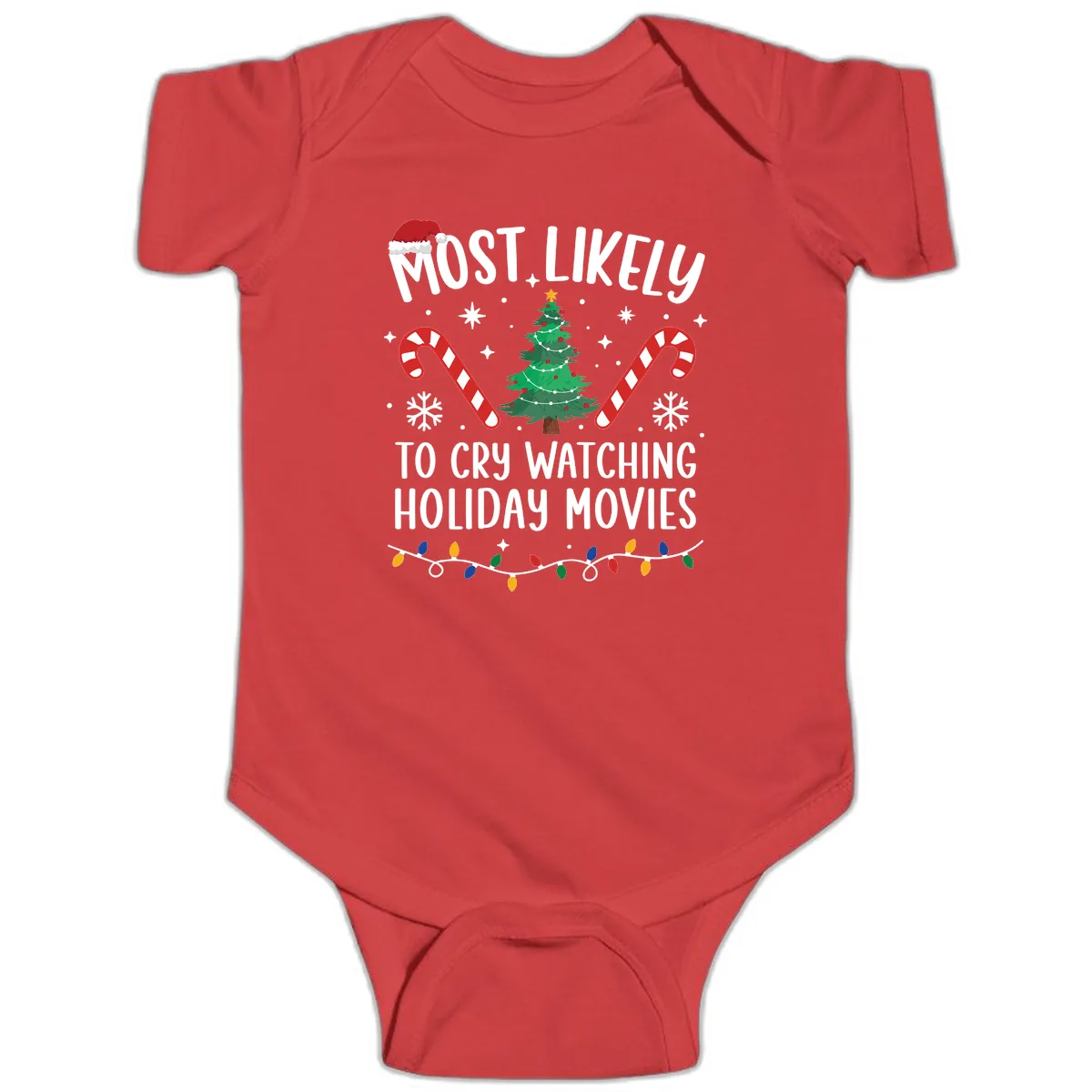 Most Likely To Cry Watching Holiday Movies Baby Onesie in Red