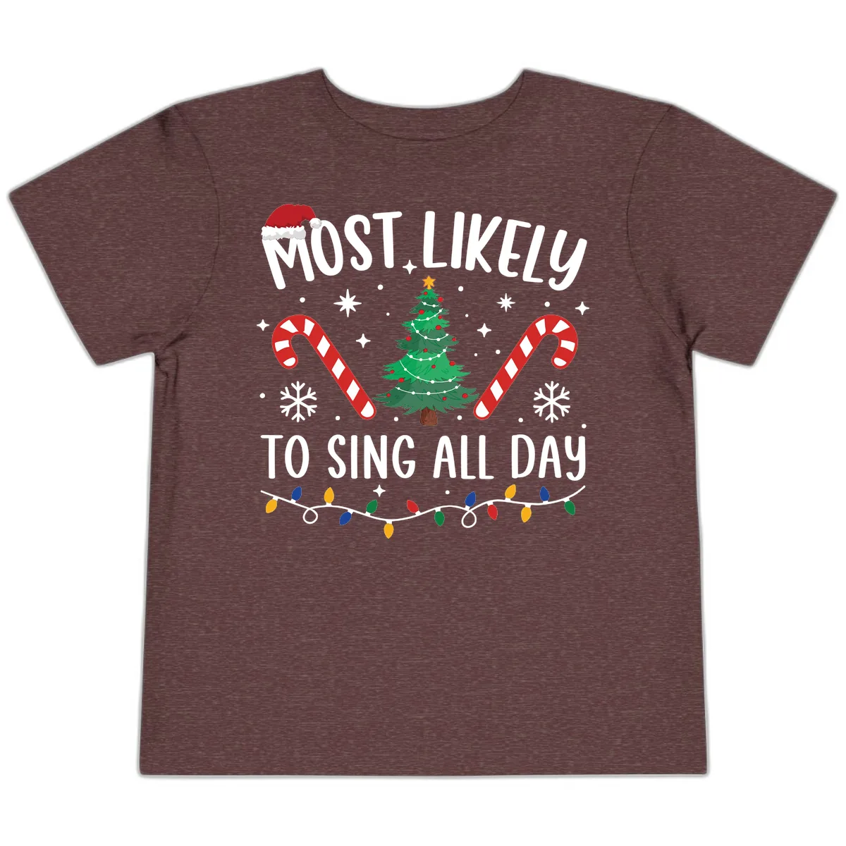 Most Likely To Sing All Day Christmas Toddler T-Shirt in Heather Maroon