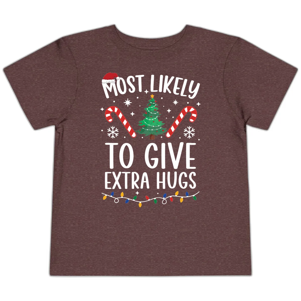 Most Likely To Give Extra Hugs Christmas Toddler T-Shirt in Heather Maroon