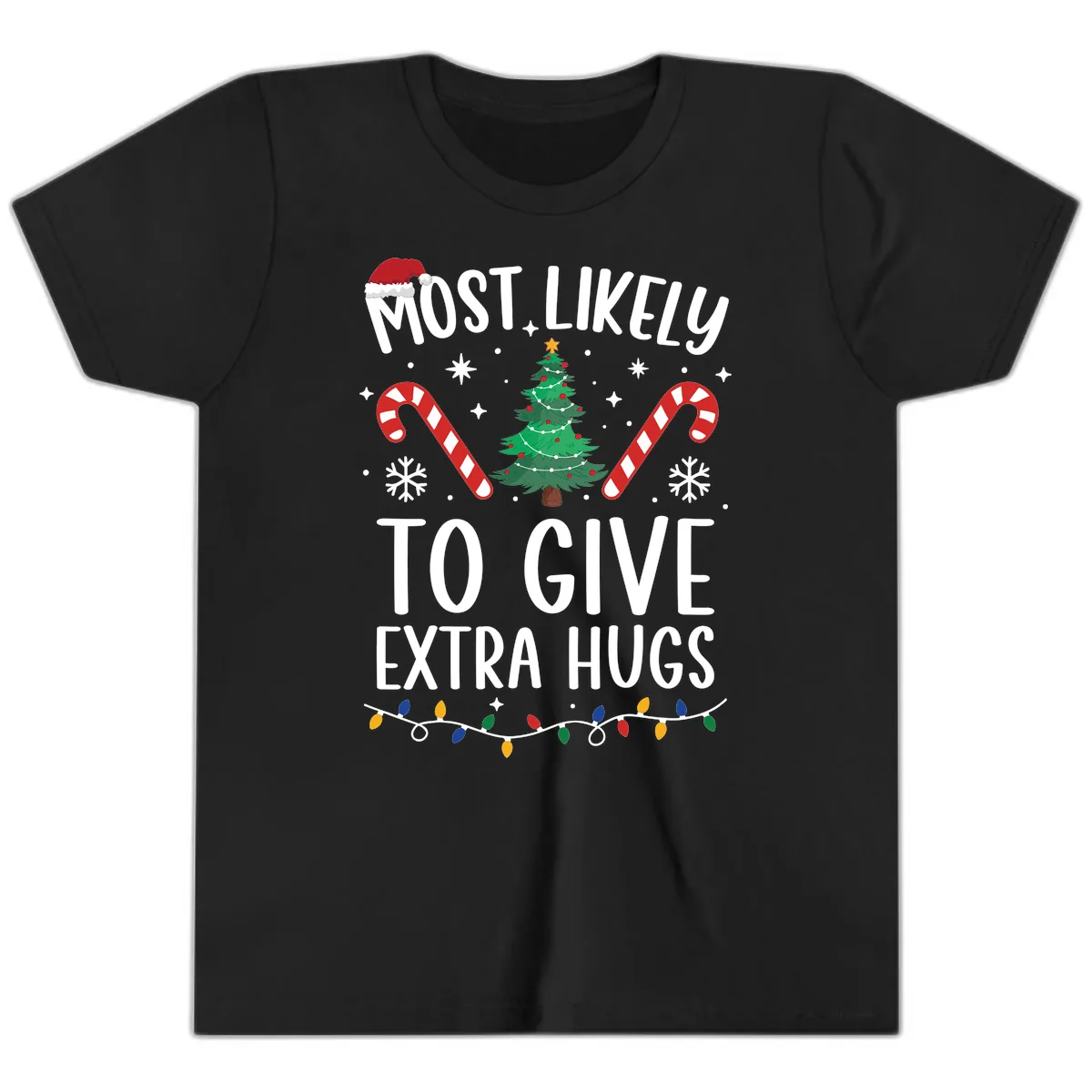Most Likely To Give Extra Hugs Christmas Youth T-Shirt in Black