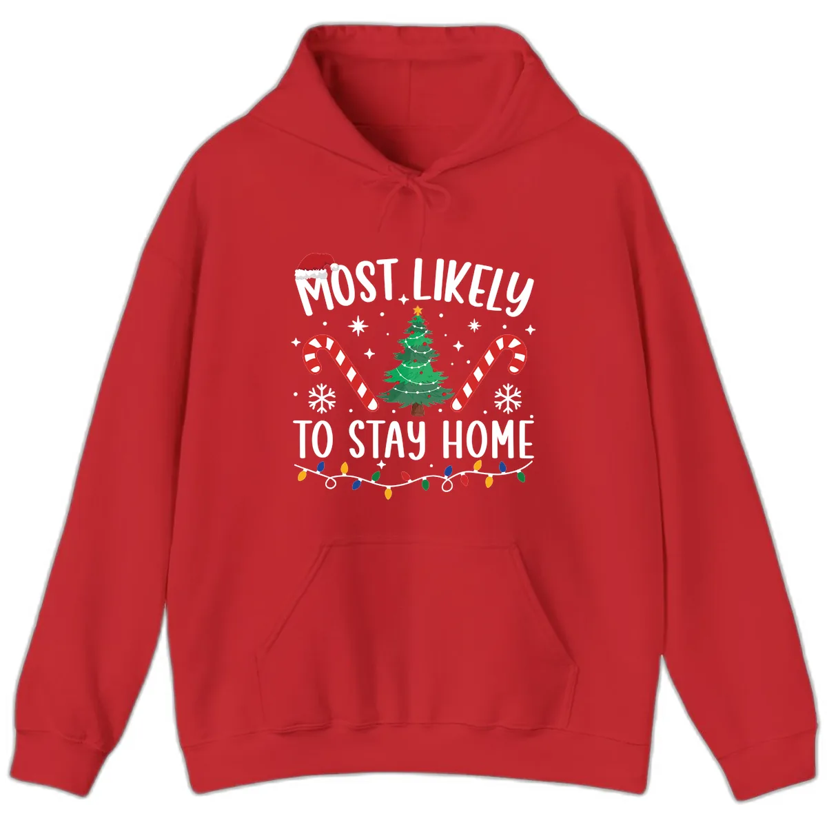 Most Likely To Stay Home Christmas Hoodie in Red