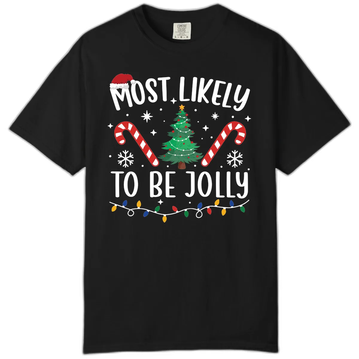 Most Likely To Be Jolly Christmas Tree Comfort Color in Black