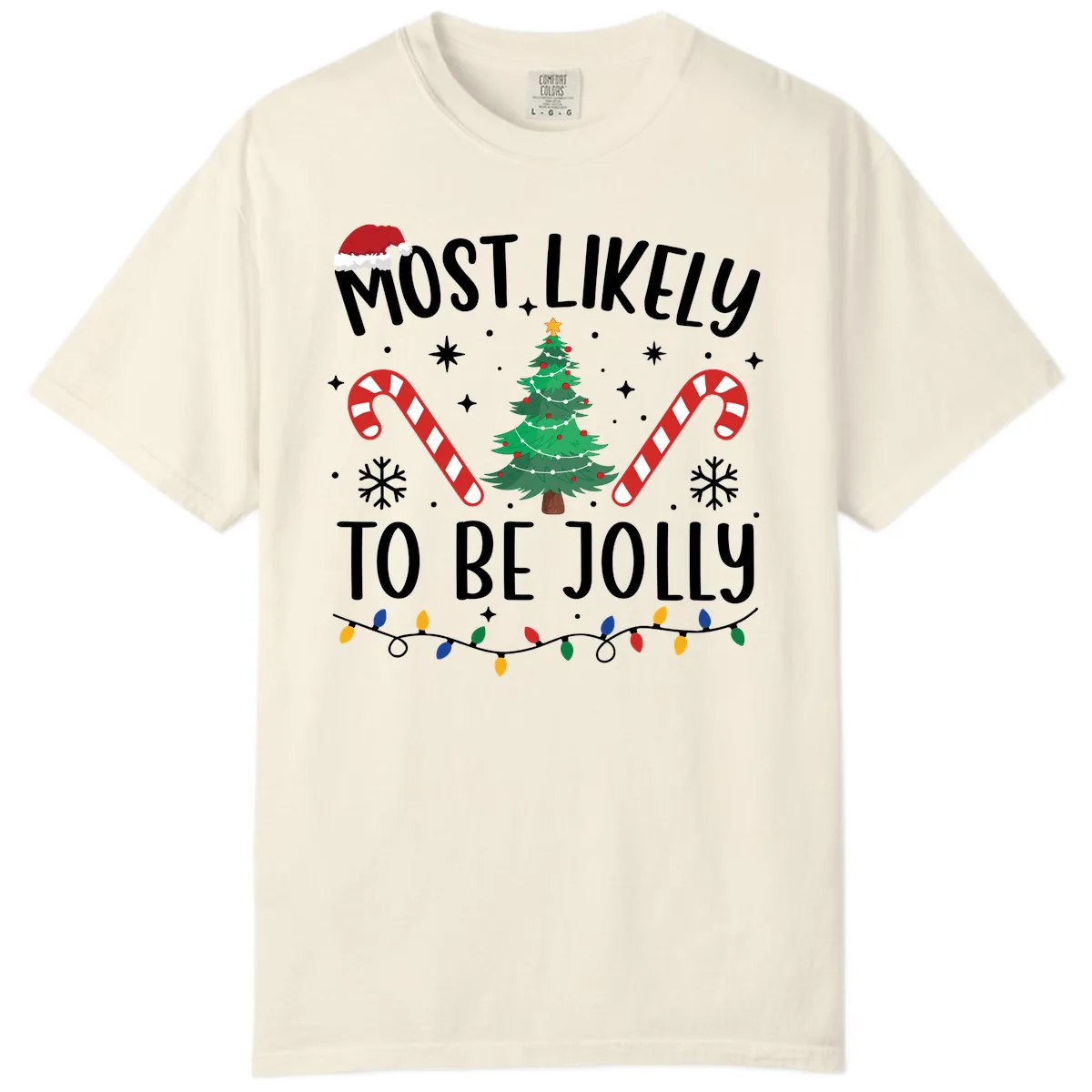 Most Likely To Be Jolly Christmas Tree Comfort Color in Ivory