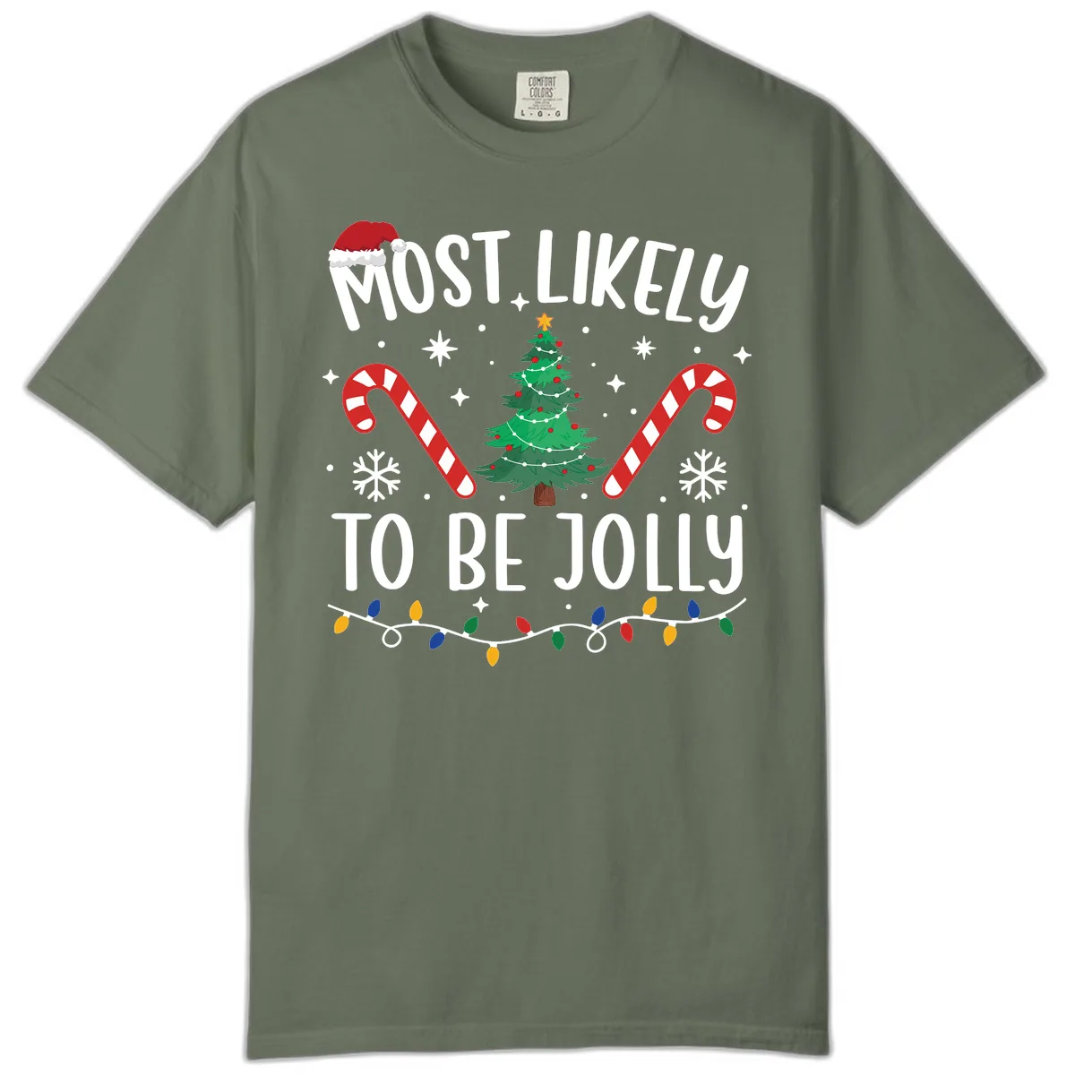 Most Likely To Be Jolly Christmas Tree Comfort Color in Moss
