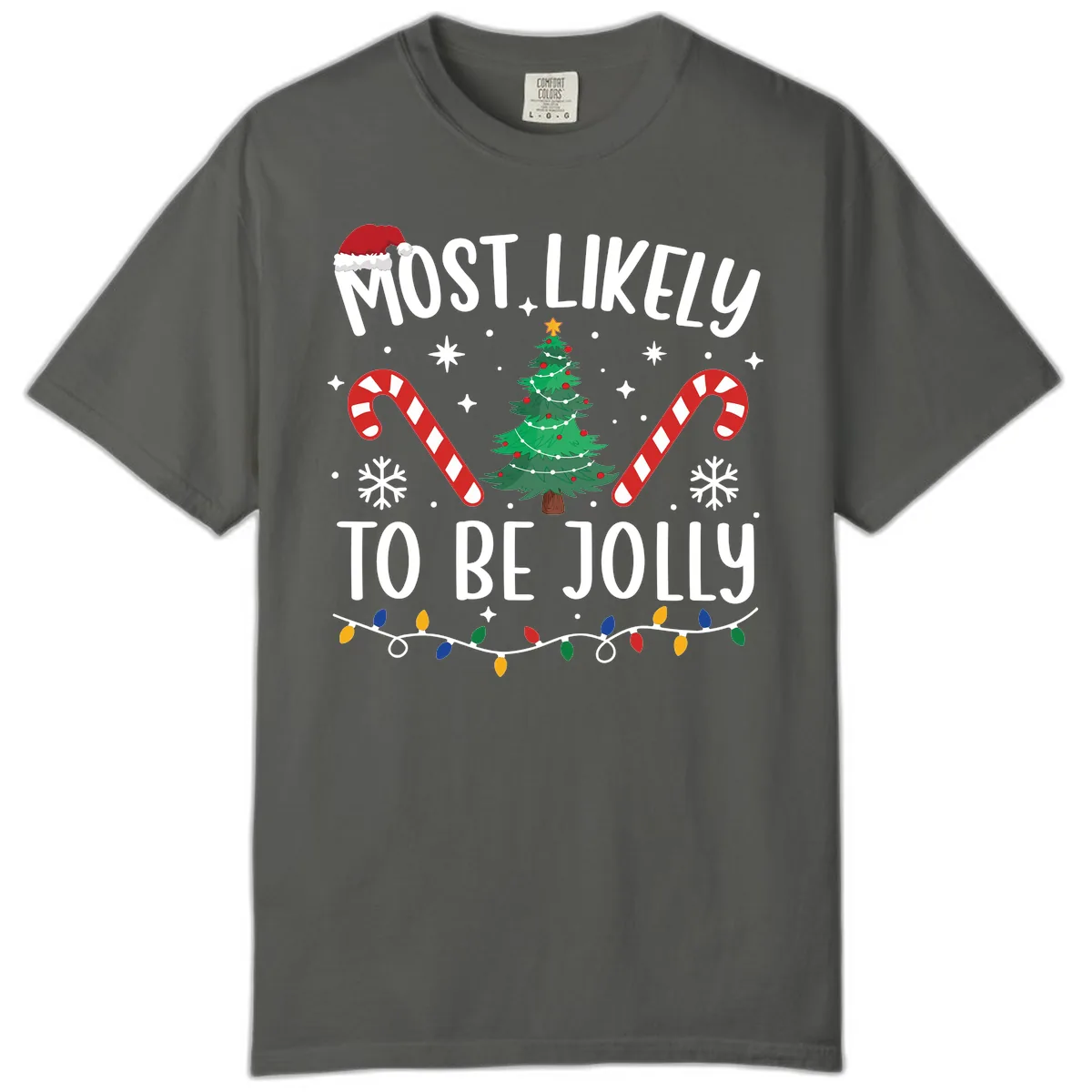 Most Likely To Be Jolly Christmas Tree Comfort Color in Pepper