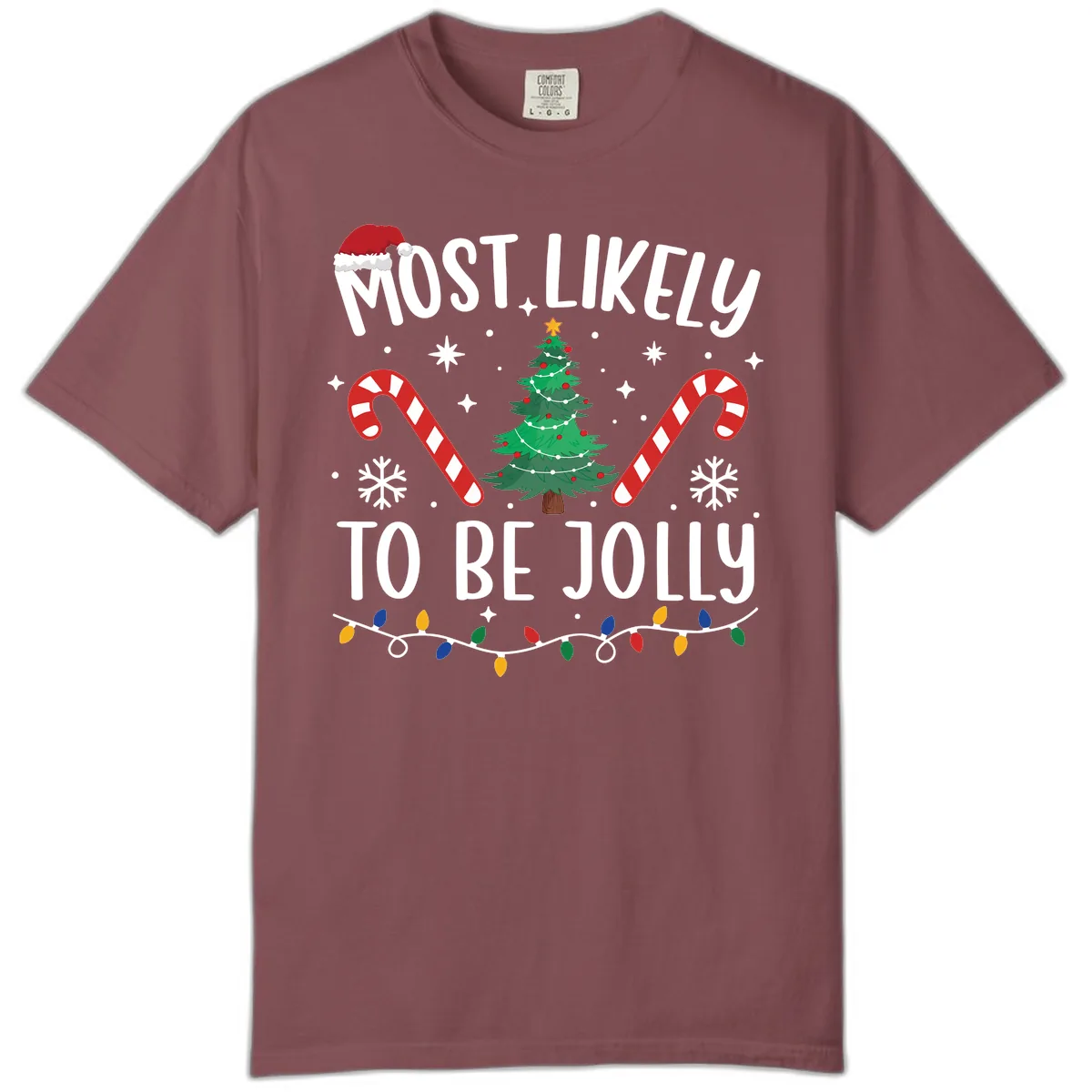 Most Likely To Be Jolly Christmas Tree Comfort Color in Brick