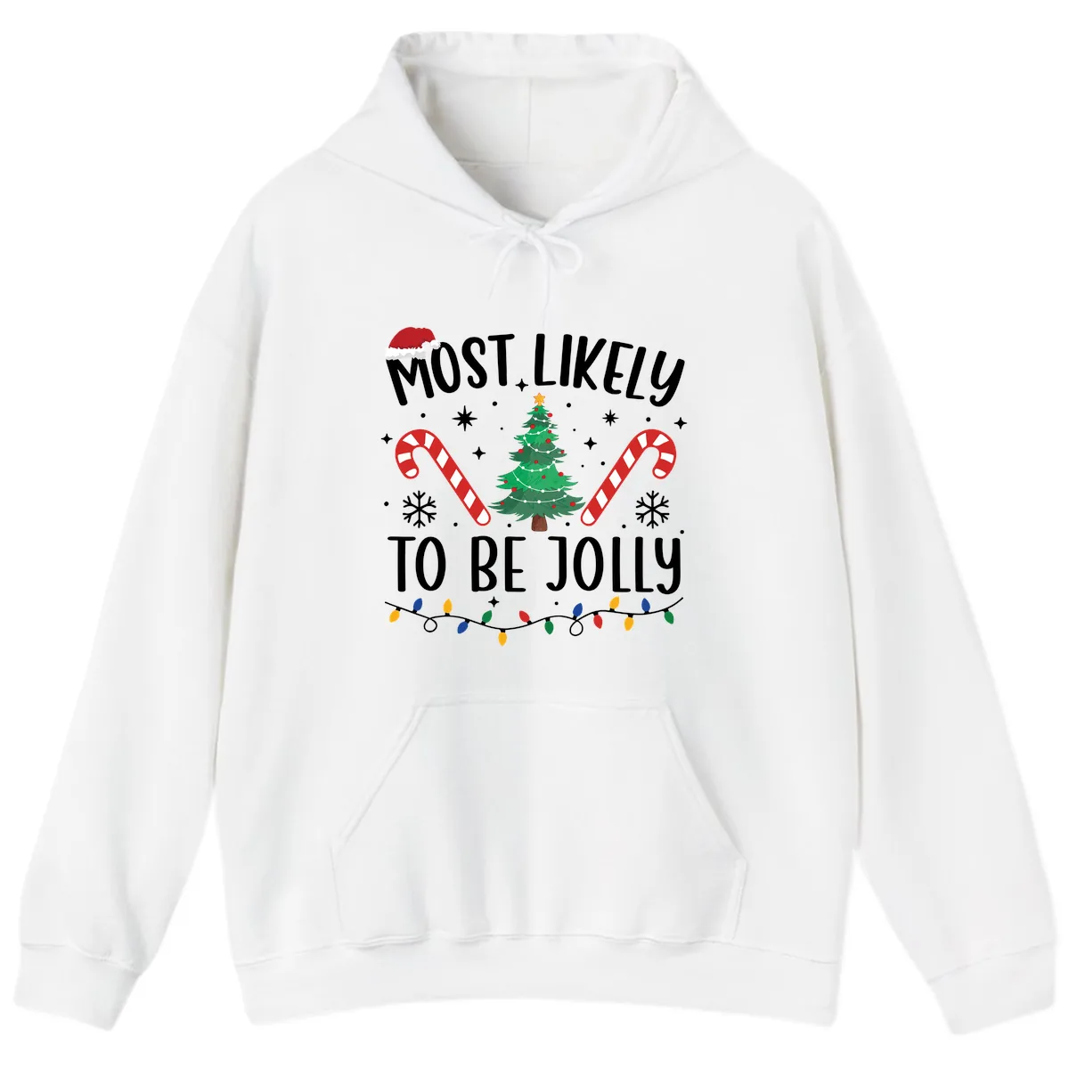 Most Likely To Be Jolly Christmas Tree Hoodie in White