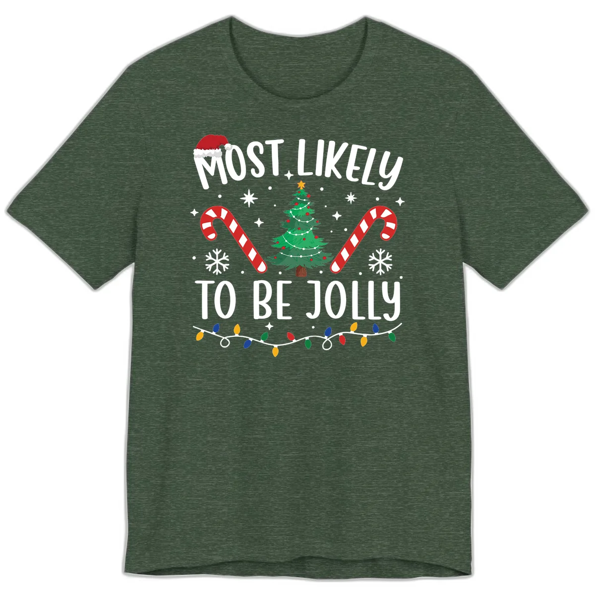 Most Likely To Be Jolly Christmas Tree Premium T-Shirt in Heather Forest