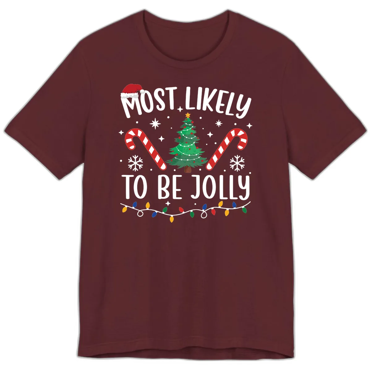 Most Likely To Be Jolly Christmas Tree Premium T-Shirt in Maroon