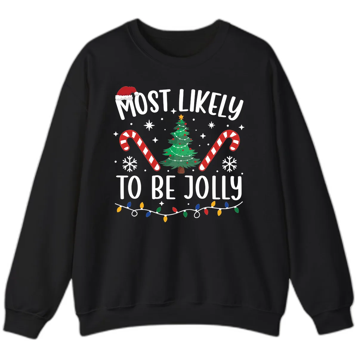 Most Likely To Be Jolly Christmas Tree Sweatshirt in Black