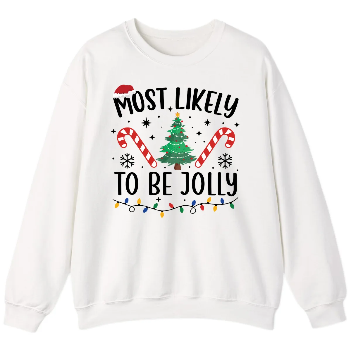 Most Likely To Be Jolly Christmas Tree Sweatshirt in White