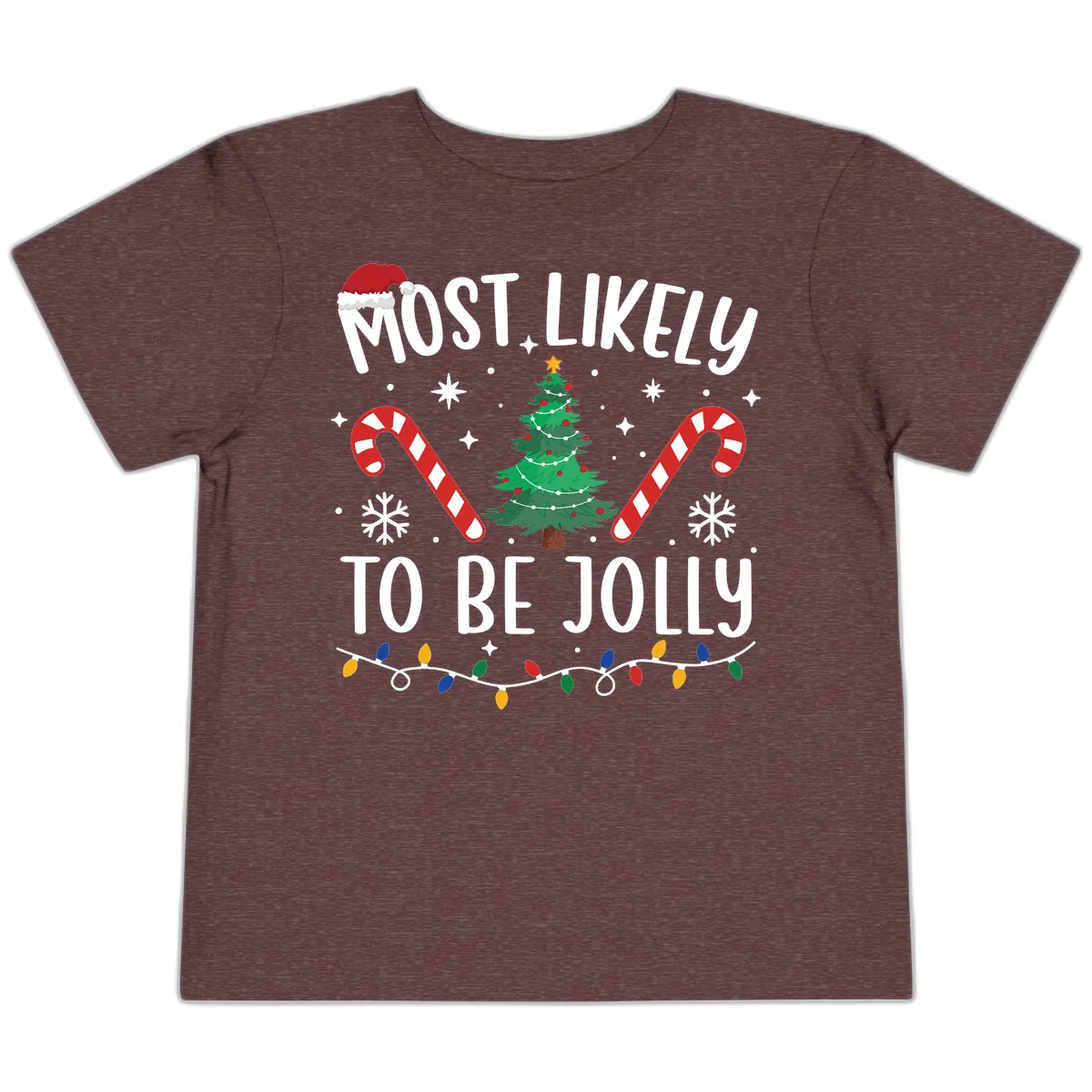 Most Likely To Be Jolly Christmas Tree Toddler T-Shirt in Heather Maroon