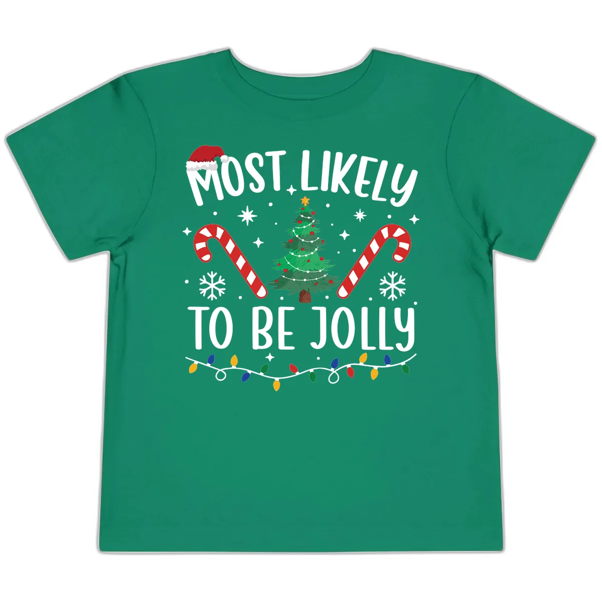 Most Likely To Be Jolly Christmas Tree Toddler T-Shirt in Kelly