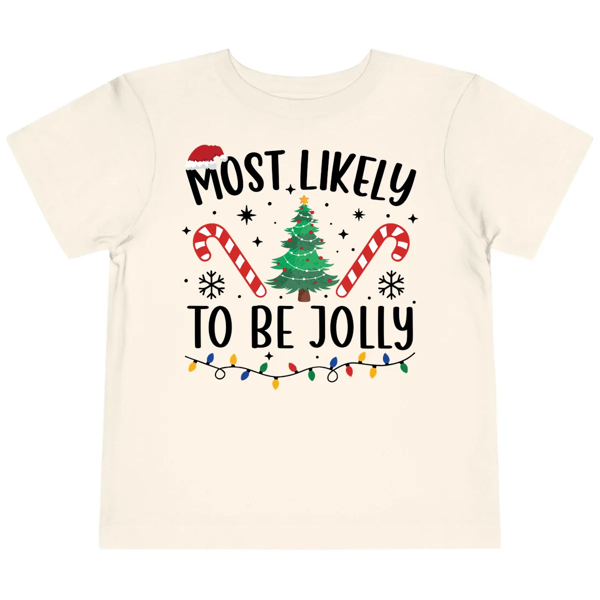 Most Likely To Be Jolly Christmas Tree Toddler T-Shirt in Natural