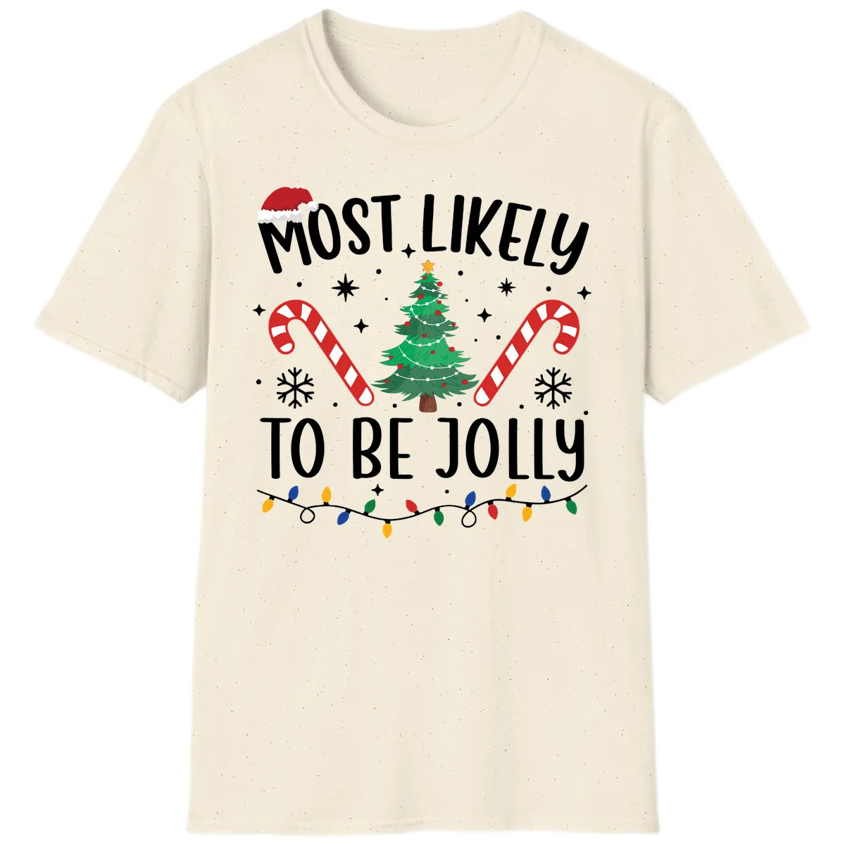 Most Likely To Be Jolly Christmas Tree T-Shirt in Natural