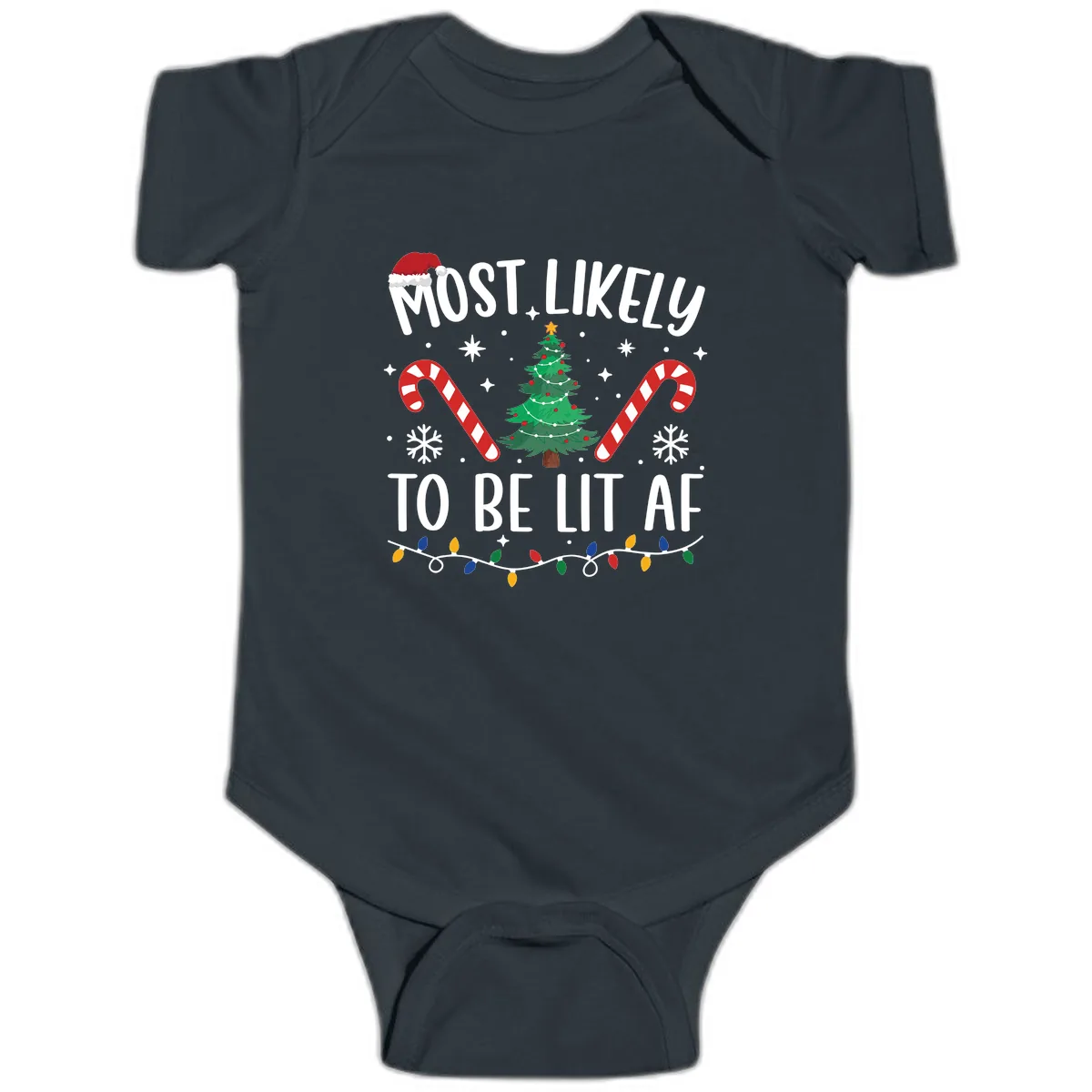 Most Likely To Be Lit AF Christmas Shirt Baby Onesie in Black