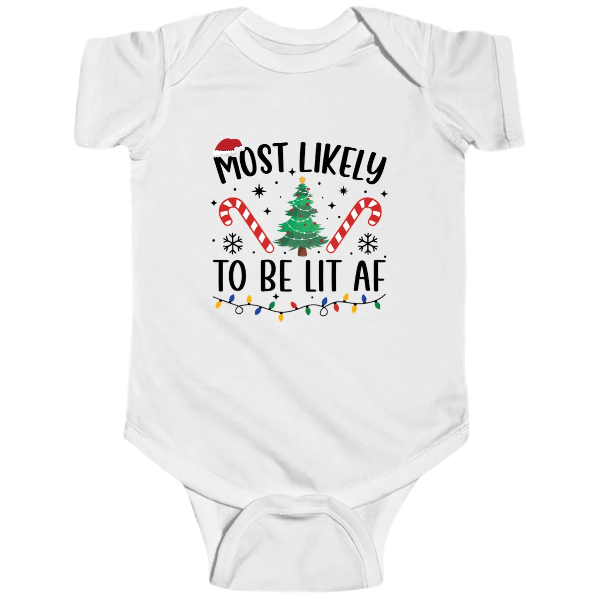 Most Likely To Be Lit AF Christmas Shirt Baby Onesie in White