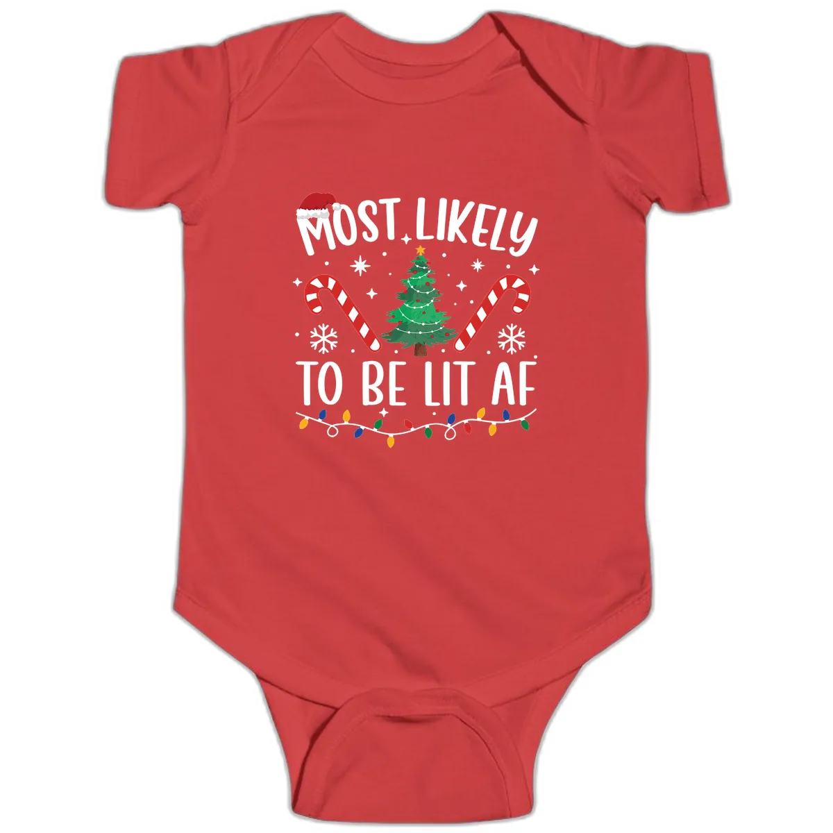 Most Likely To Be Lit AF Christmas Shirt Baby Onesie in Red