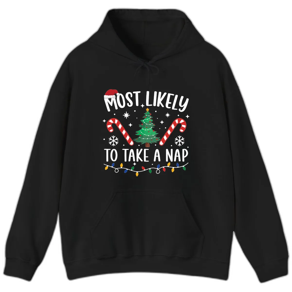 Most Likely To Take A Nap Christmas Design Hoodie in Black