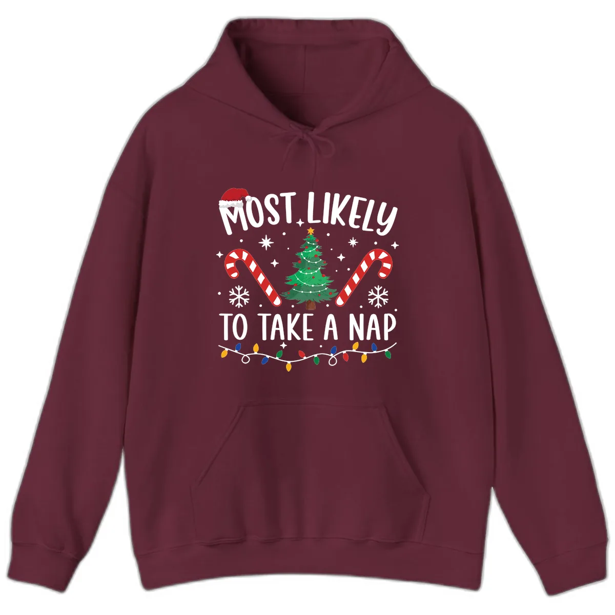 Most Likely To Take A Nap Christmas Design Hoodie in Maroon