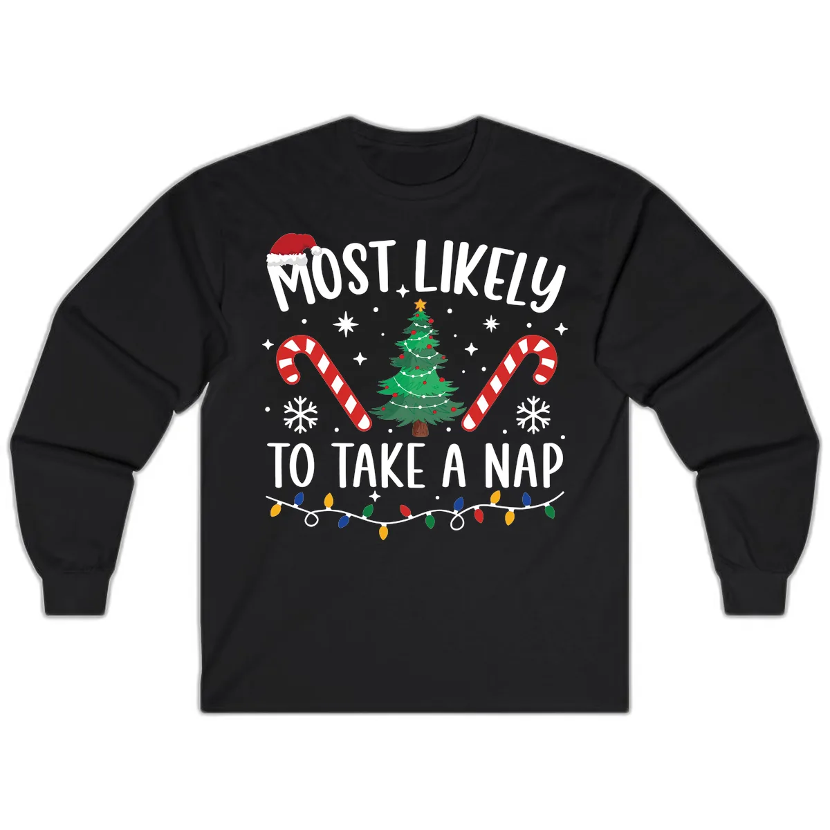 Most Likely To Take A Nap Christmas Design Long Sleeve in Black