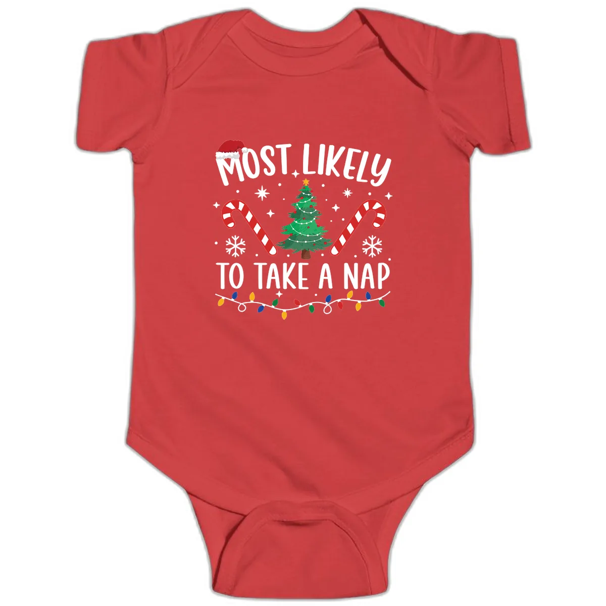 Most Likely To Take A Nap Christmas Design Baby Onesie in Red