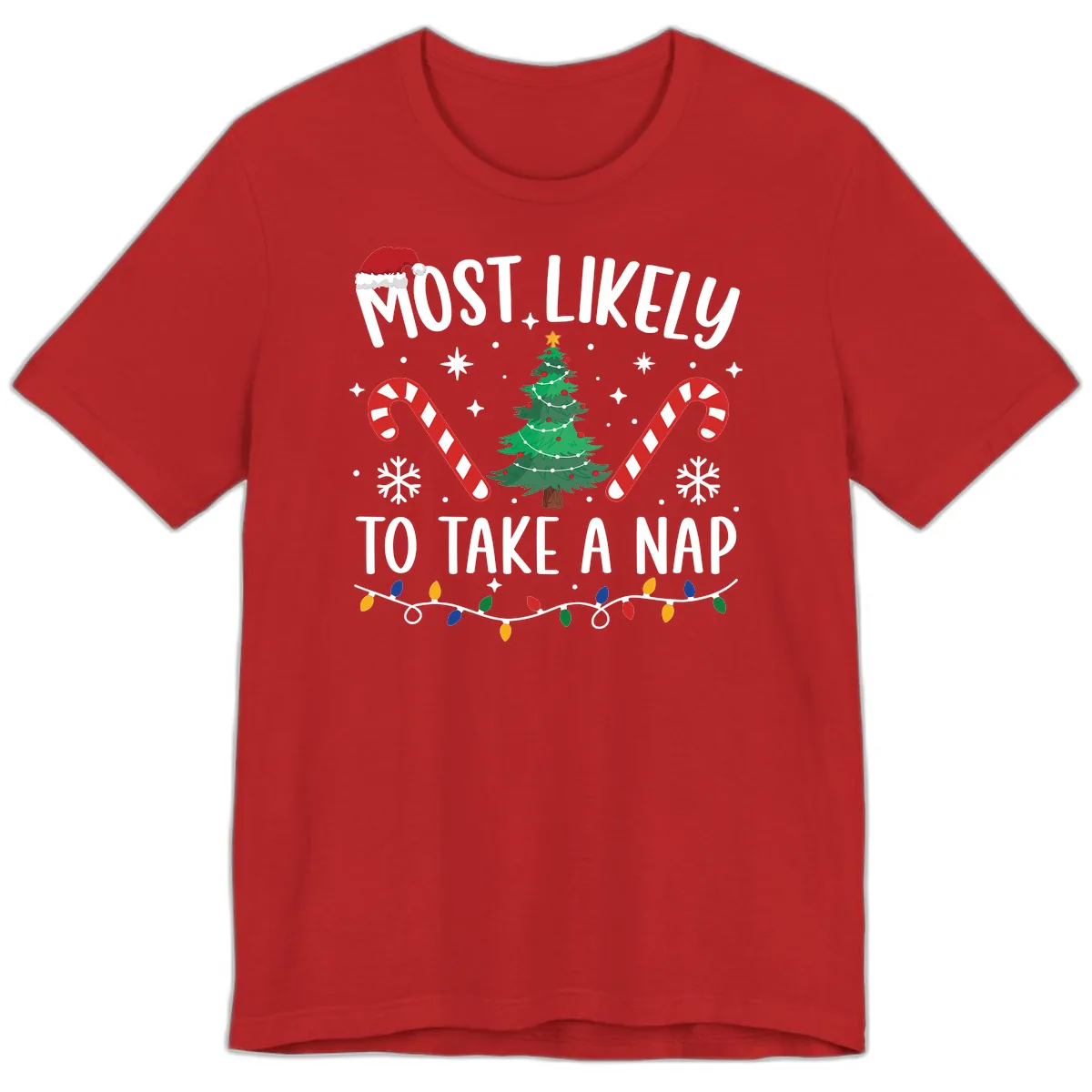 Most Likely To Take A Nap Christmas Design Premium T-Shirt in Red