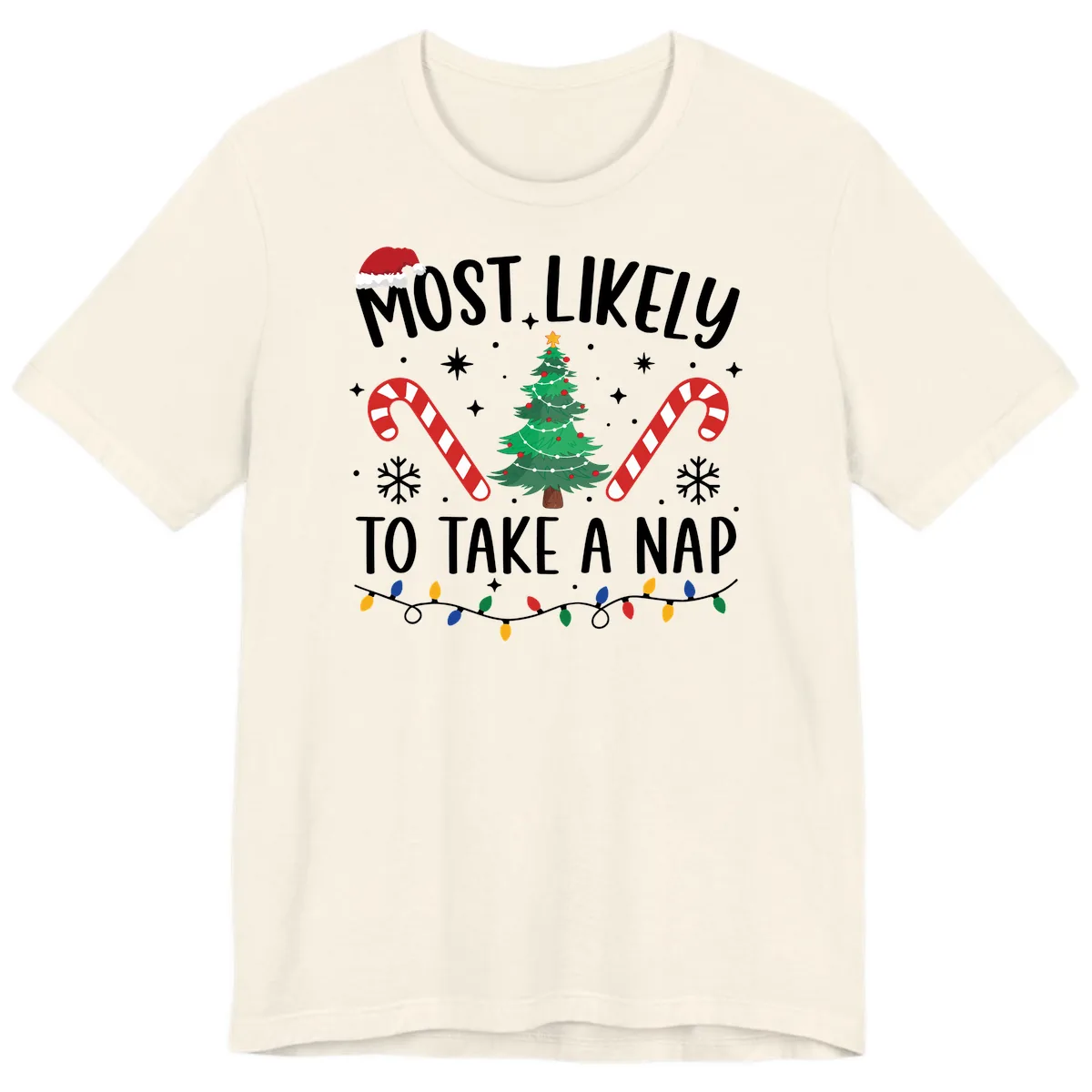 Most Likely To Take A Nap Christmas Design Premium T-Shirt in Natural