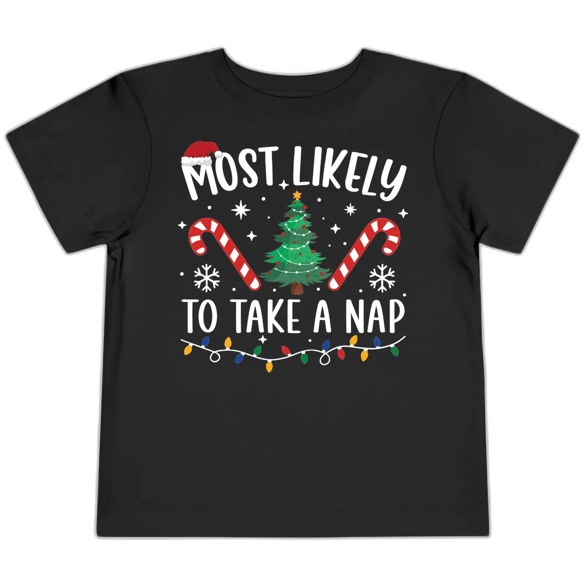 Most Likely To Take A Nap Christmas Design Toddler T-Shirt in Black
