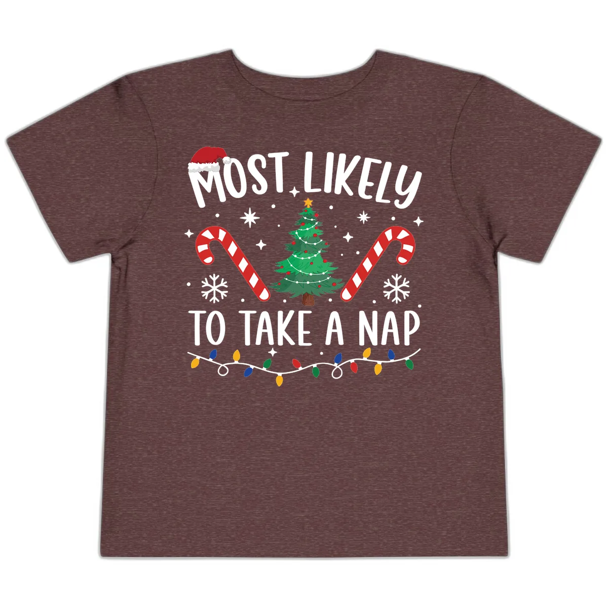 Most Likely To Take A Nap Christmas Design Toddler T-Shirt in Heather Maroon