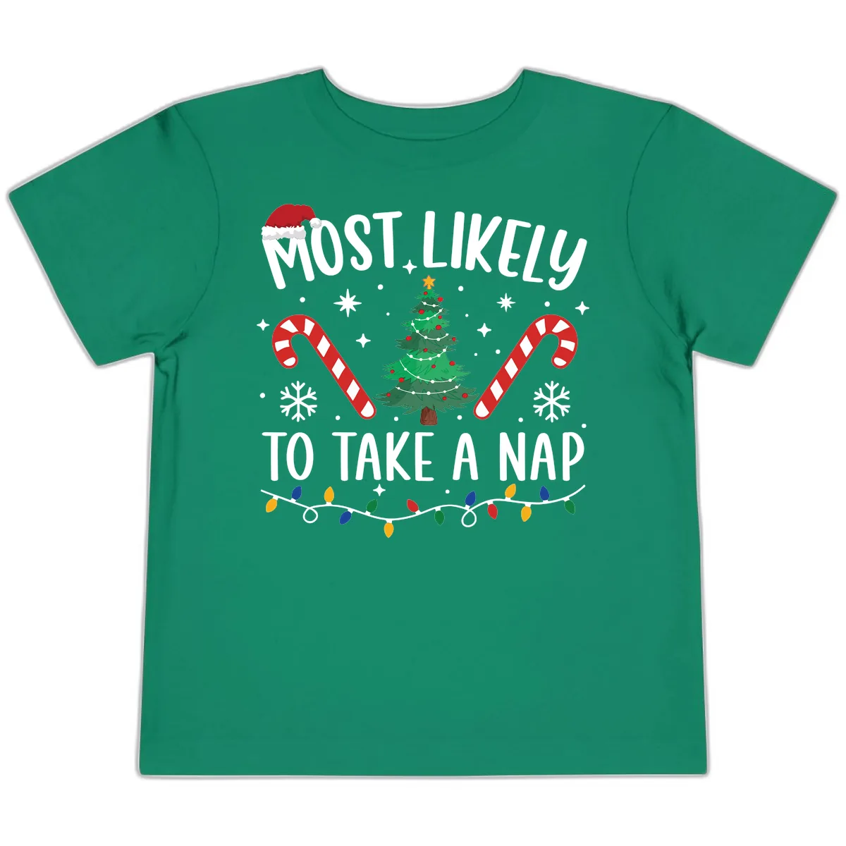 Most Likely To Take A Nap Christmas Design Toddler T-Shirt in Kelly