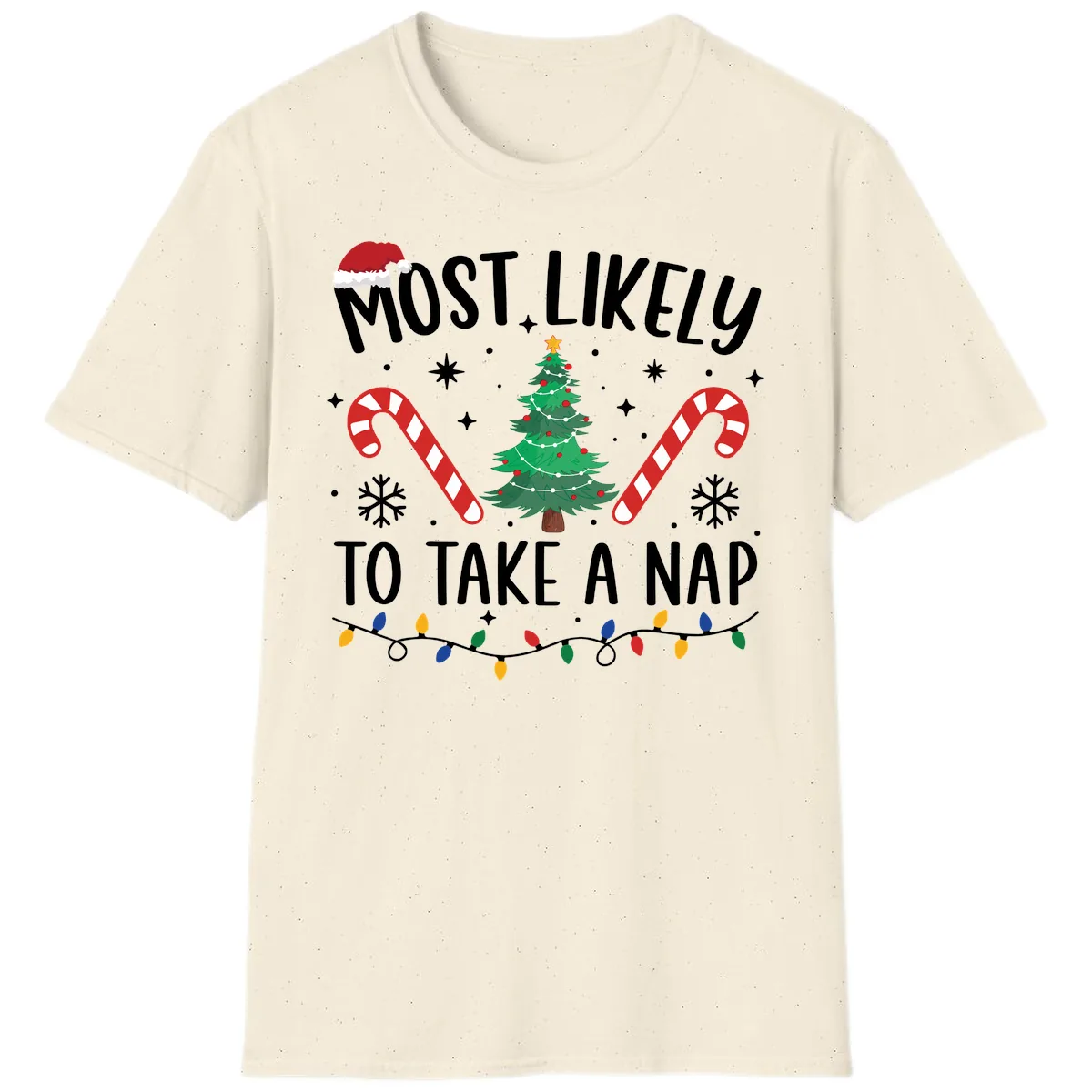 Most Likely To Take A Nap Christmas Design T-Shirt in Natural