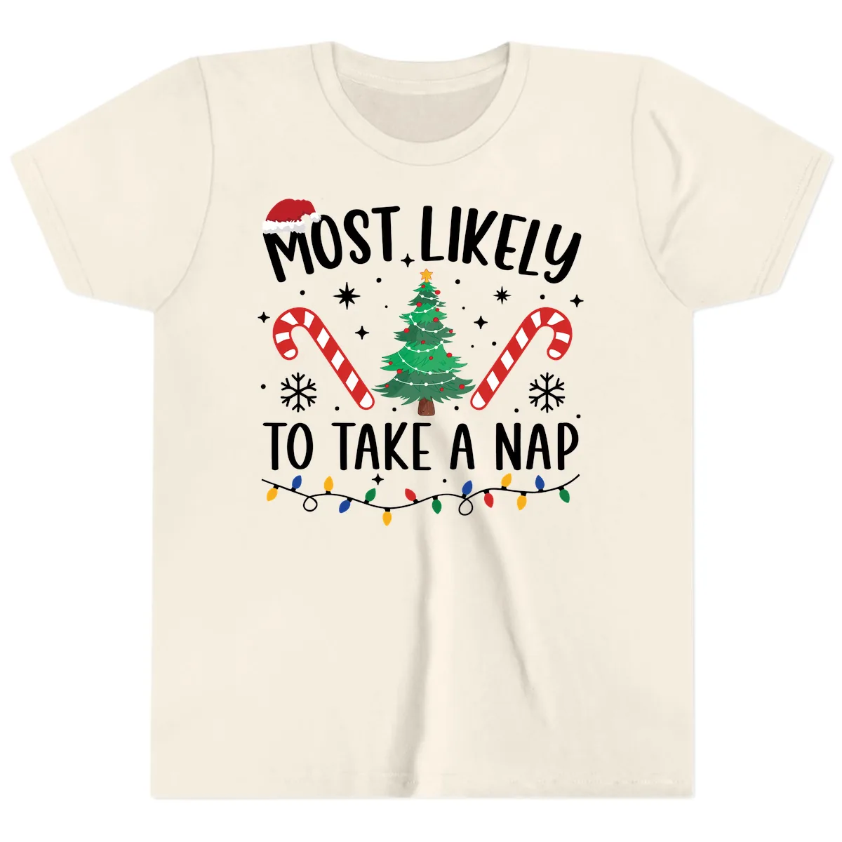 Most Likely To Take A Nap Christmas Design Youth T-Shirt in Natural