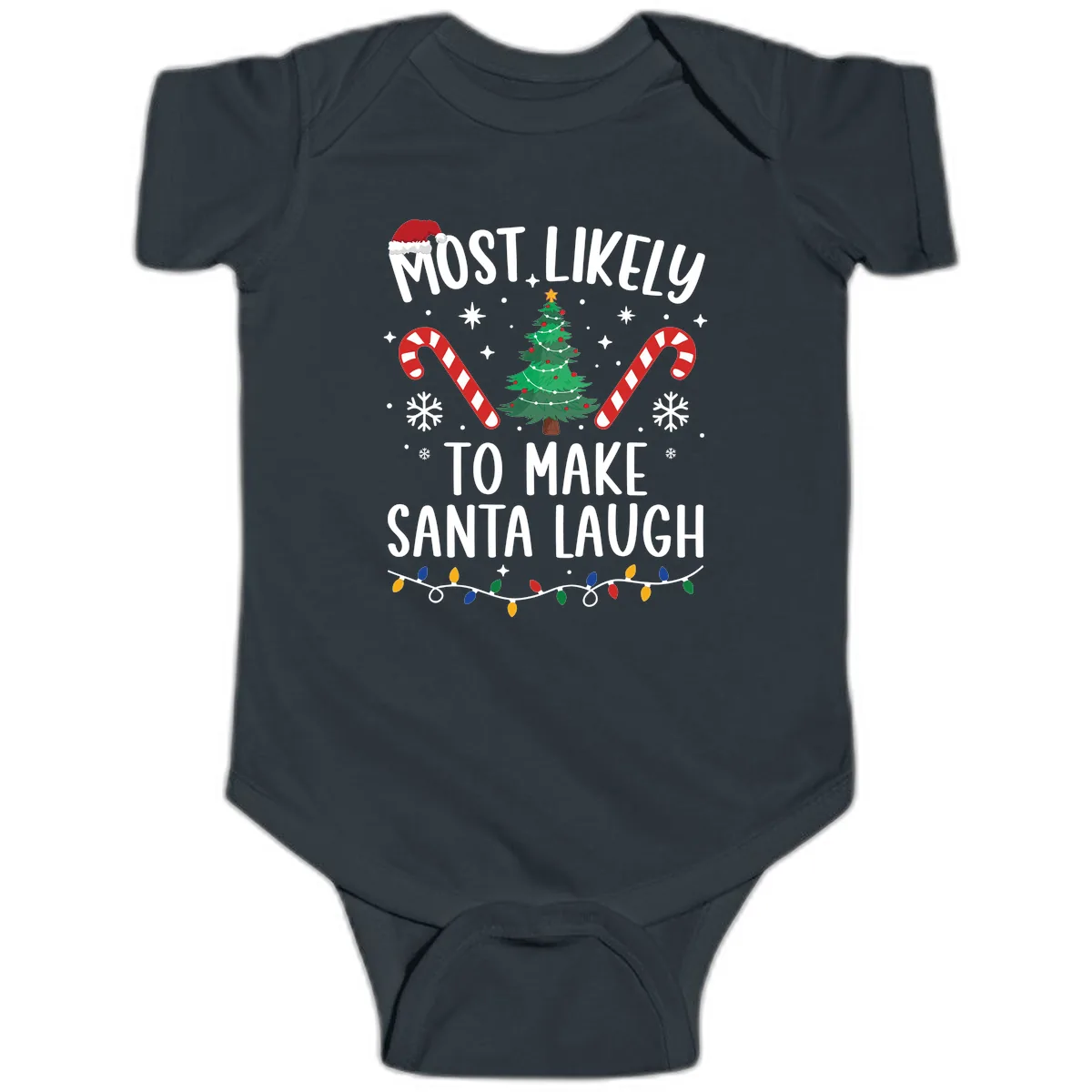 Most Likely To Make Santa Laugh Christmas Baby Onesie in Black
