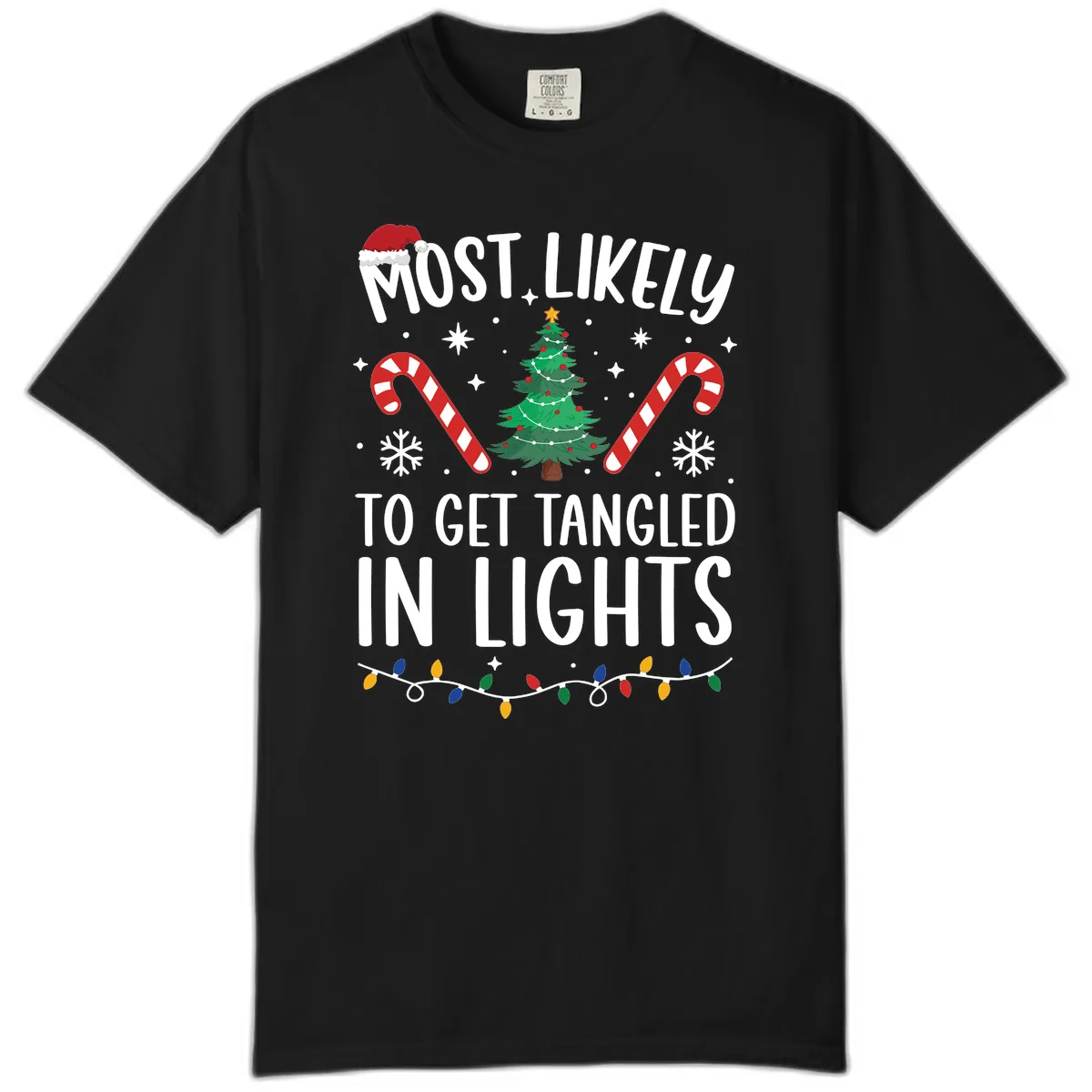 Most Likely To Get Tangled In Lights Comfort Color in Black